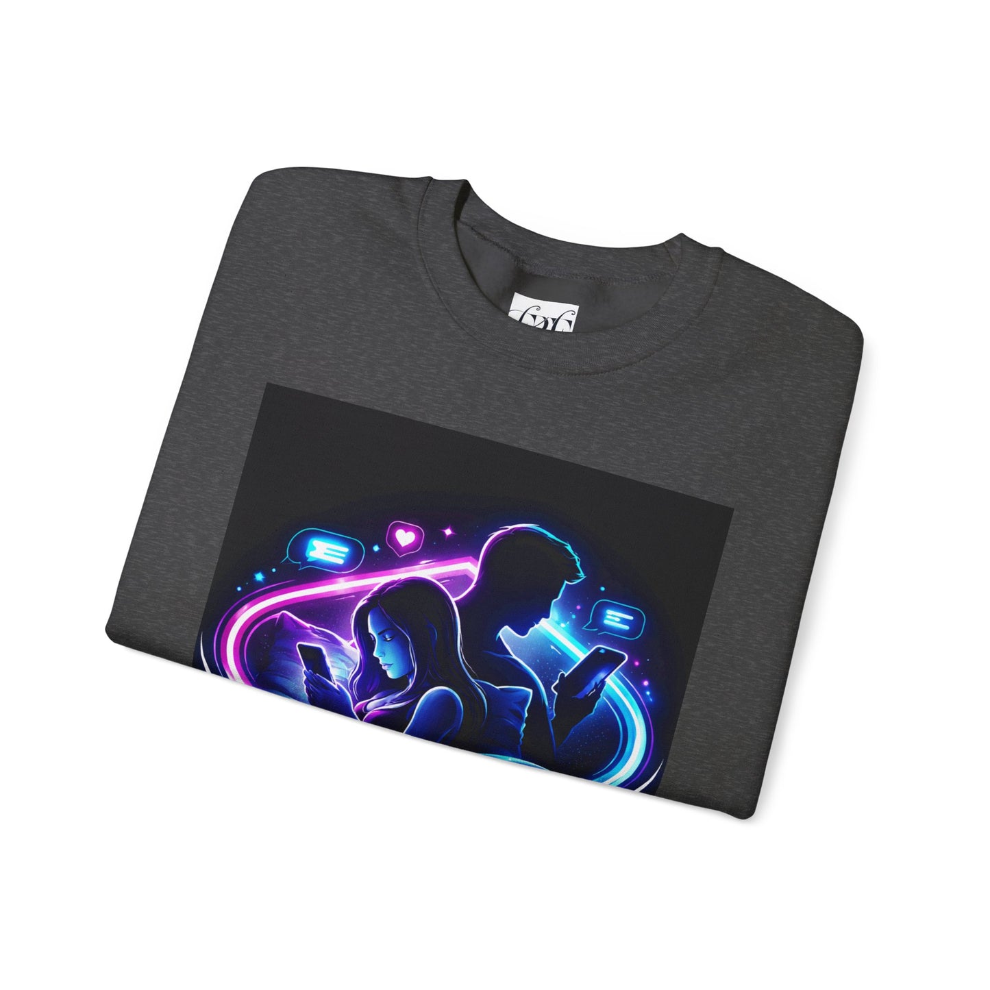 Crewneck Sweatshirt — Neon Couple in Bed Heart Illustration