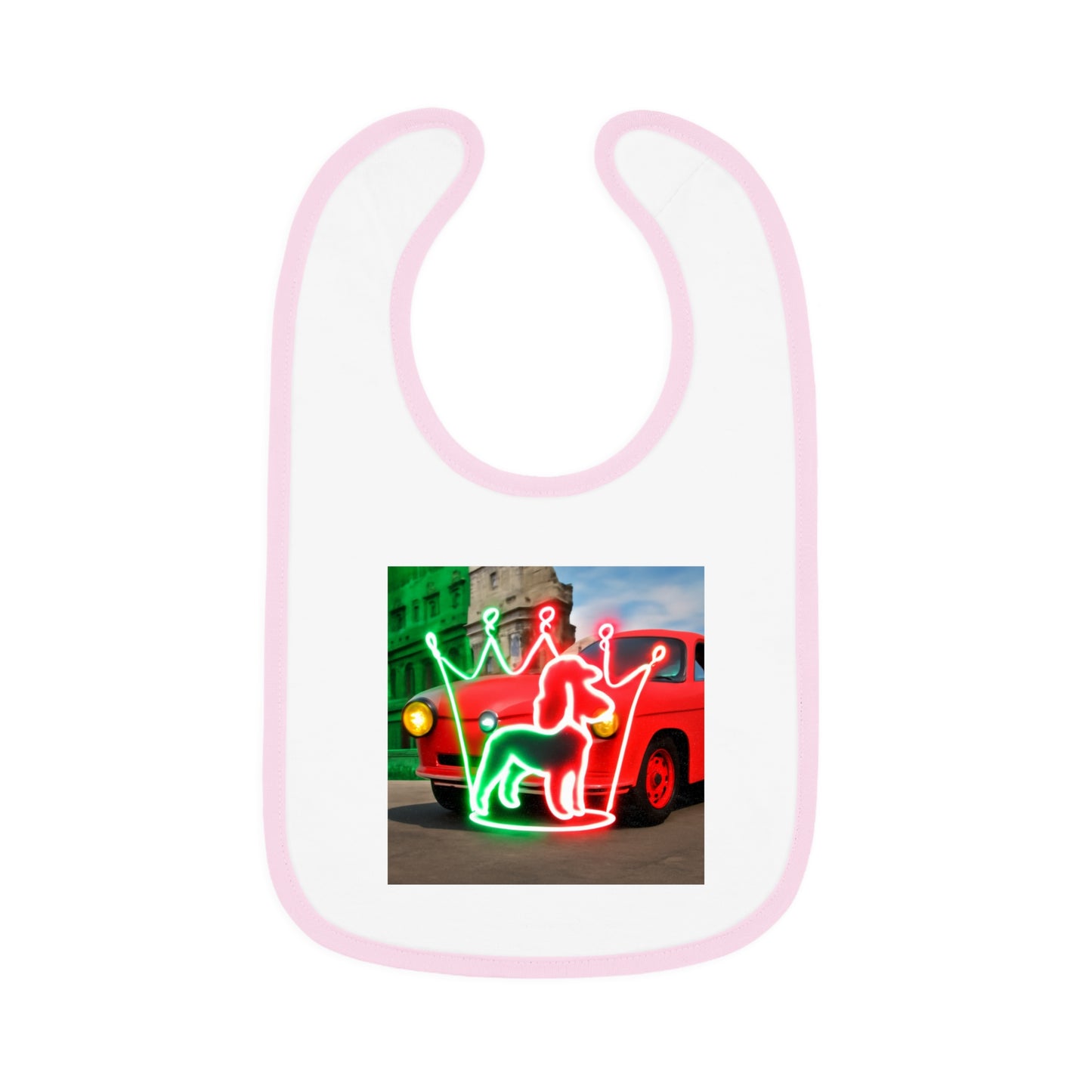 Cute Baby Bib with Neon Dog and Crown Design, Fun Baby Shower Gift, Festive Feeding Bib, Adorable Toddler Accessory, Baby Feeding Essentials