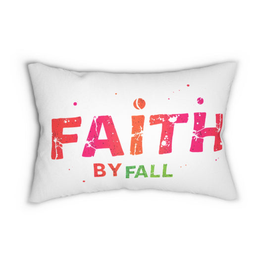 Spun Polyester Lumbar Pillow with 'Faith by Fall' Design, Cozy Home Decor, Inspirational Gift, Autumn Accent, Prayer Room Decoration