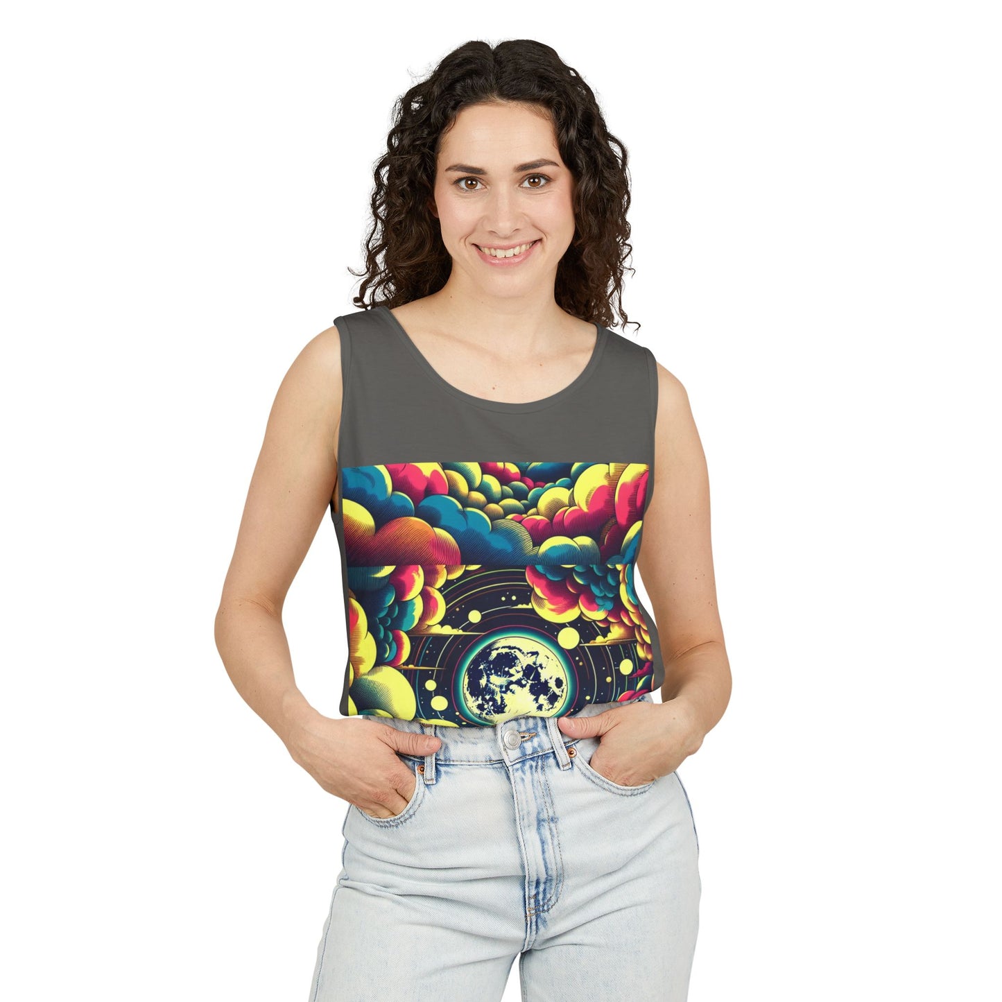 Vibrant Art Tank Top, Colorful Summer Tee, Graphic Beachwear, Boho Casual Top, Unique Gift for Art Lovers, Festival Attire