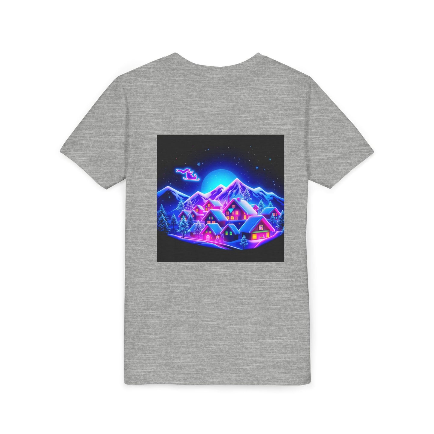 Neon Winter Village Youth Tee — Magical Snowy Night Kids T-Shirt