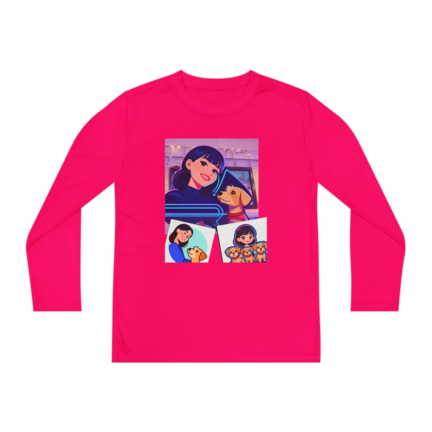 Youth Long Sleeve Tee — Girl Hugging Dog Graphic