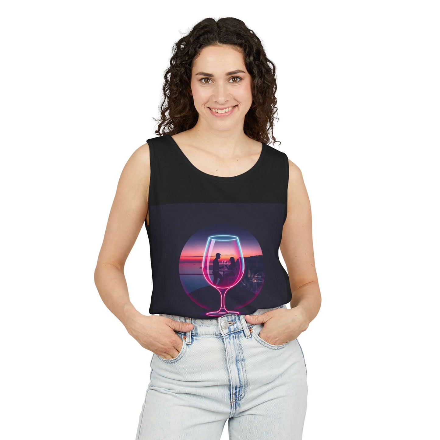 Sunset Vibes Tank Top, Casual Summer Wear, Beach Apparel, Wine Lover Gift, Travel Fashion