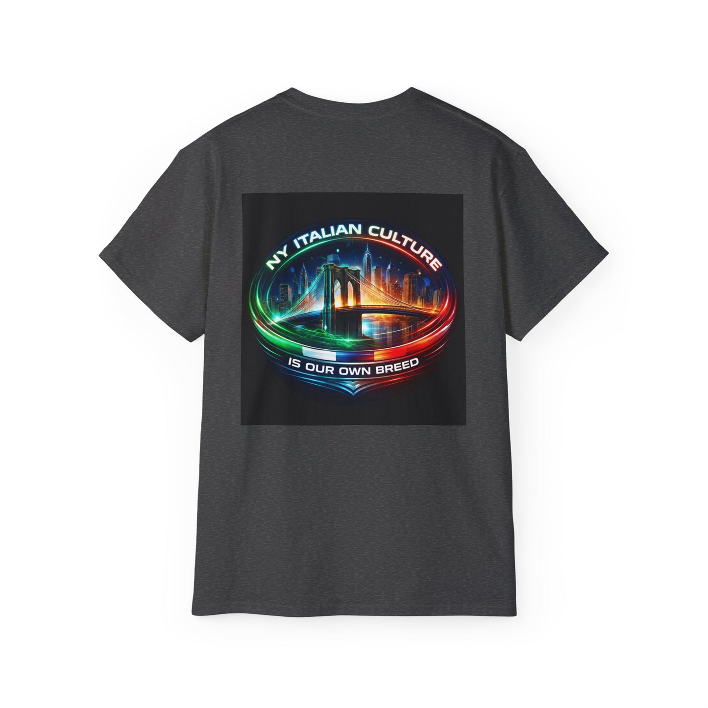 NY Italian Culture T‑Shirt — Retro Neon Brooklyn Bridge Graphic