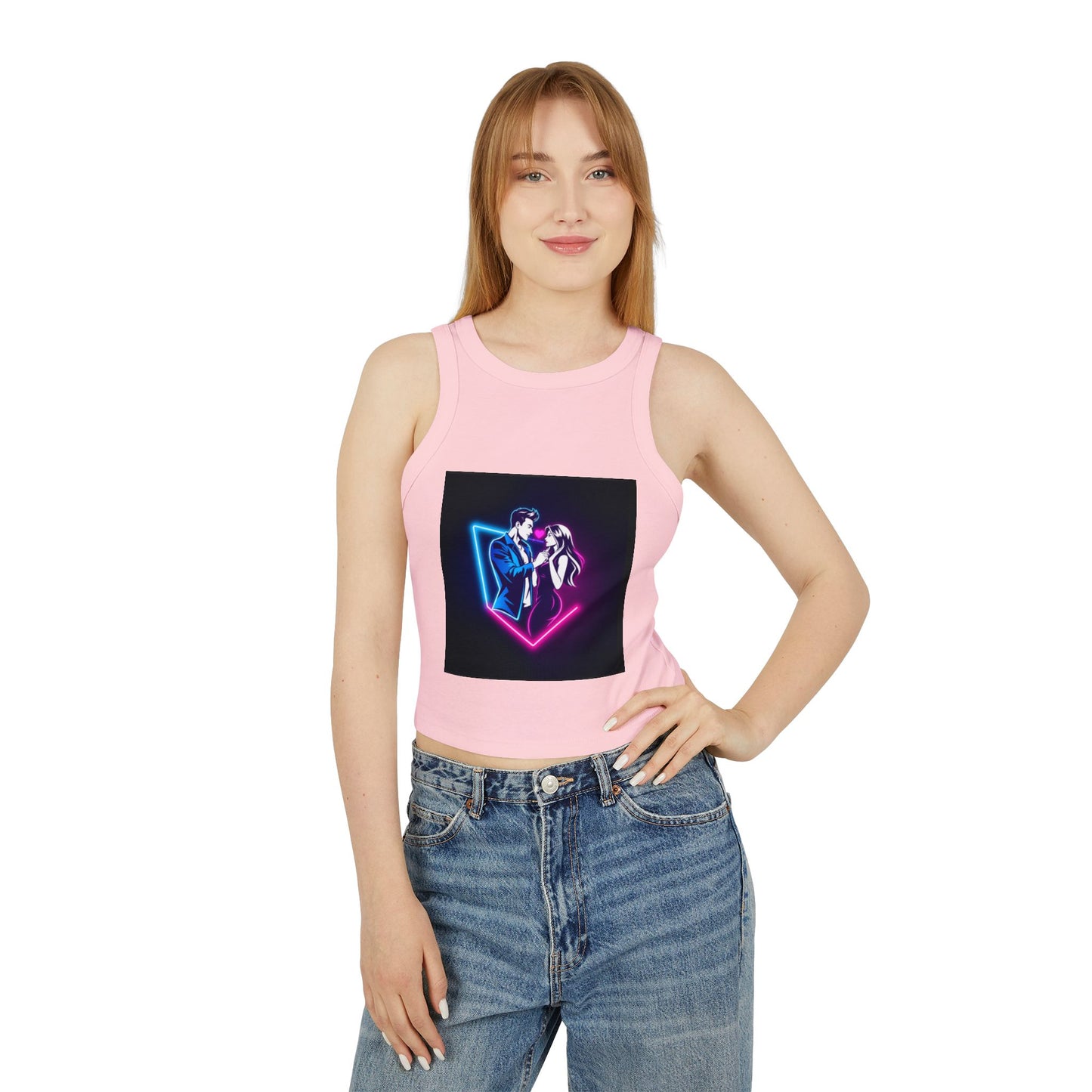 Neon Love Graphic Tank Top, Women's Racerback Shirt, Perfect for Date Night, Festival Wear, Summer Style, Valentine's Day Gift