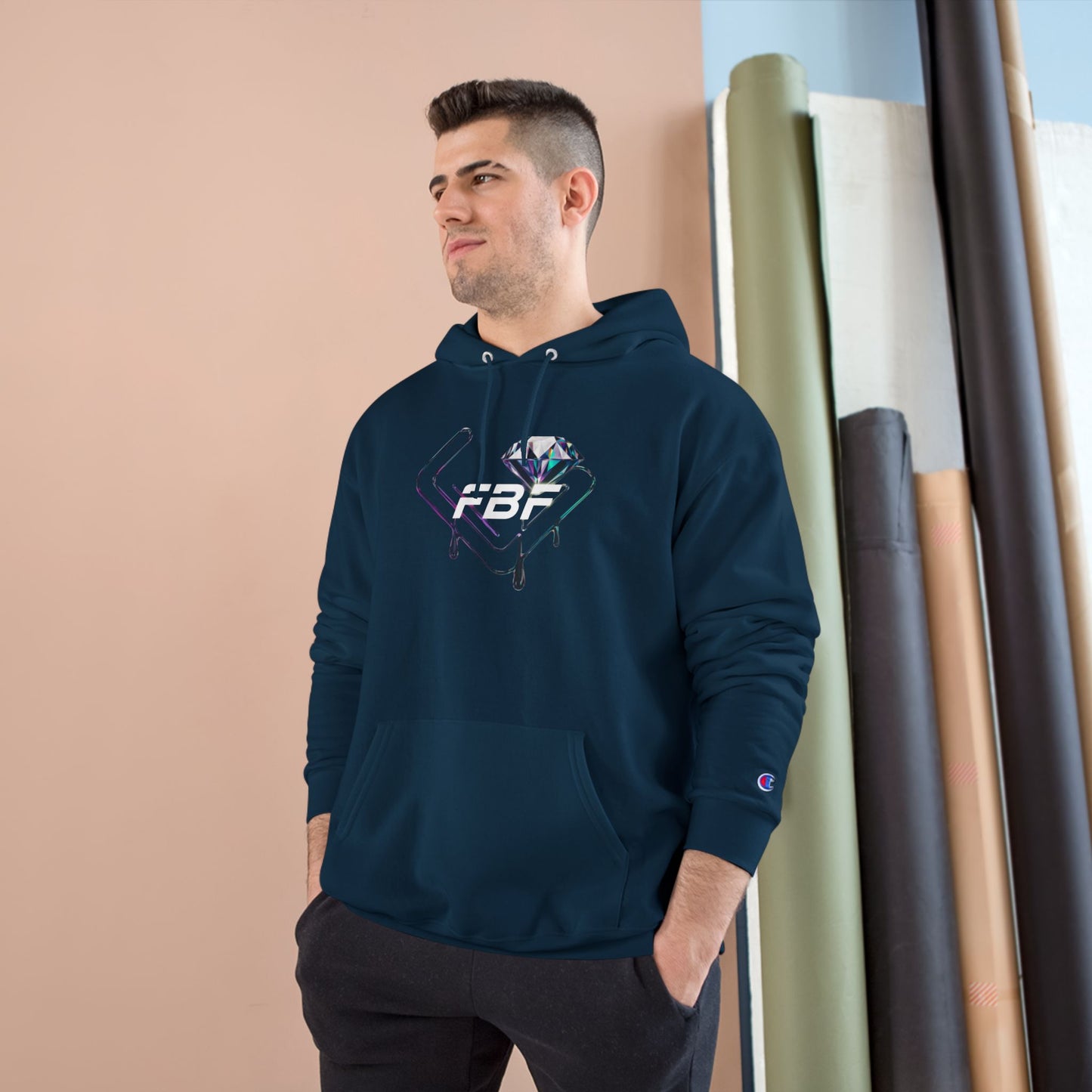 Fbf diamond Champion Hoodie — Dripping Diamond Heart Graphic Pullover
