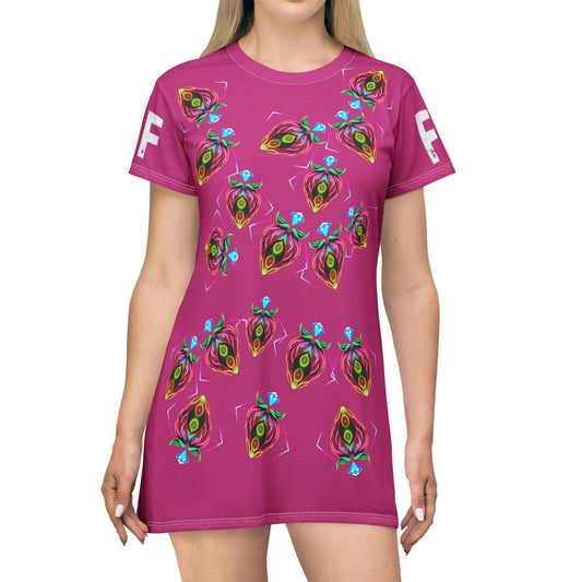 Vibrant Floral T-Shirt Dress, Casual Summer Outfit, Festival Wear, Gift for Her, Unique Art Dress, Everyday Fashion