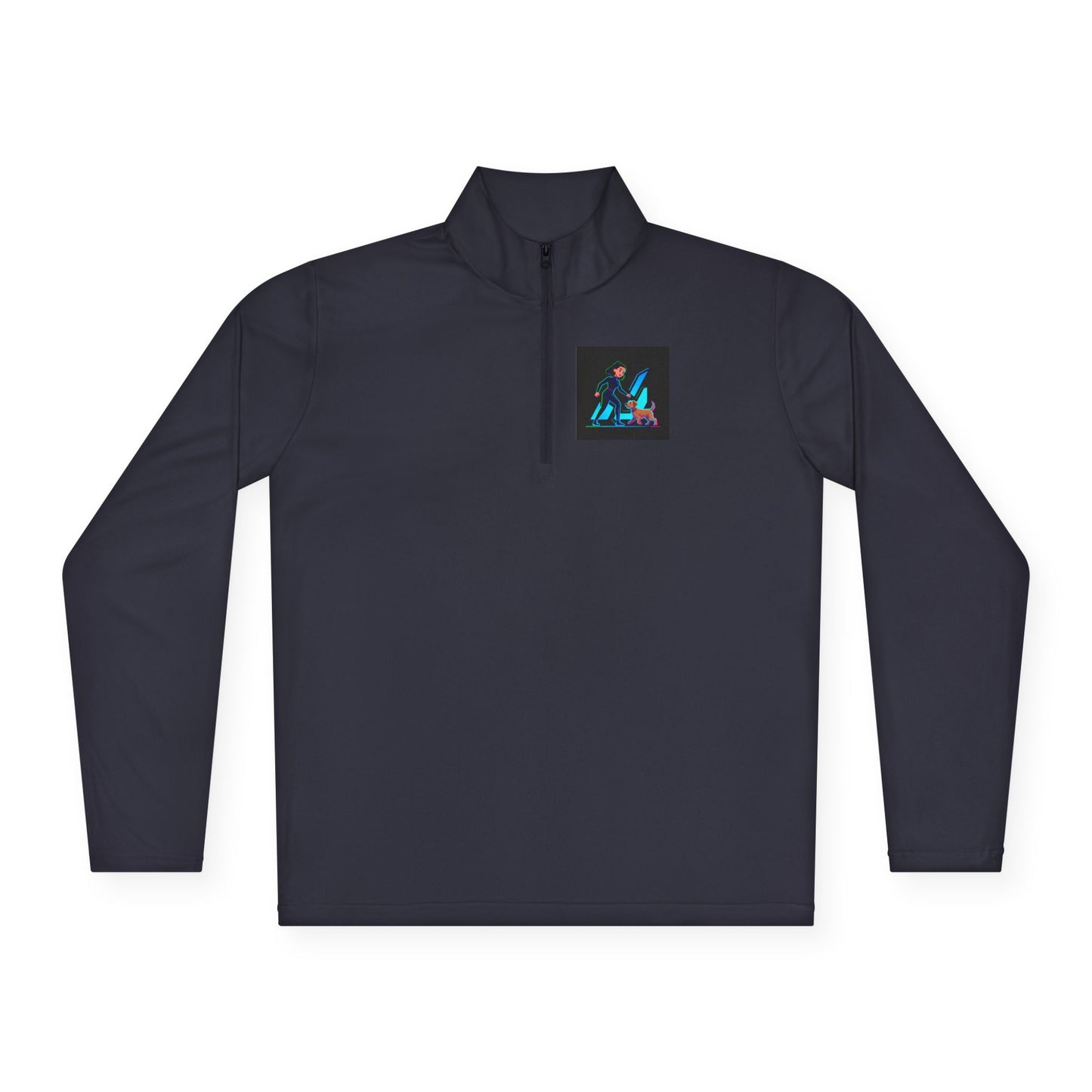 GiGi Logo Quarter-Zip Pullover — Neon Retro Dog Walker Design