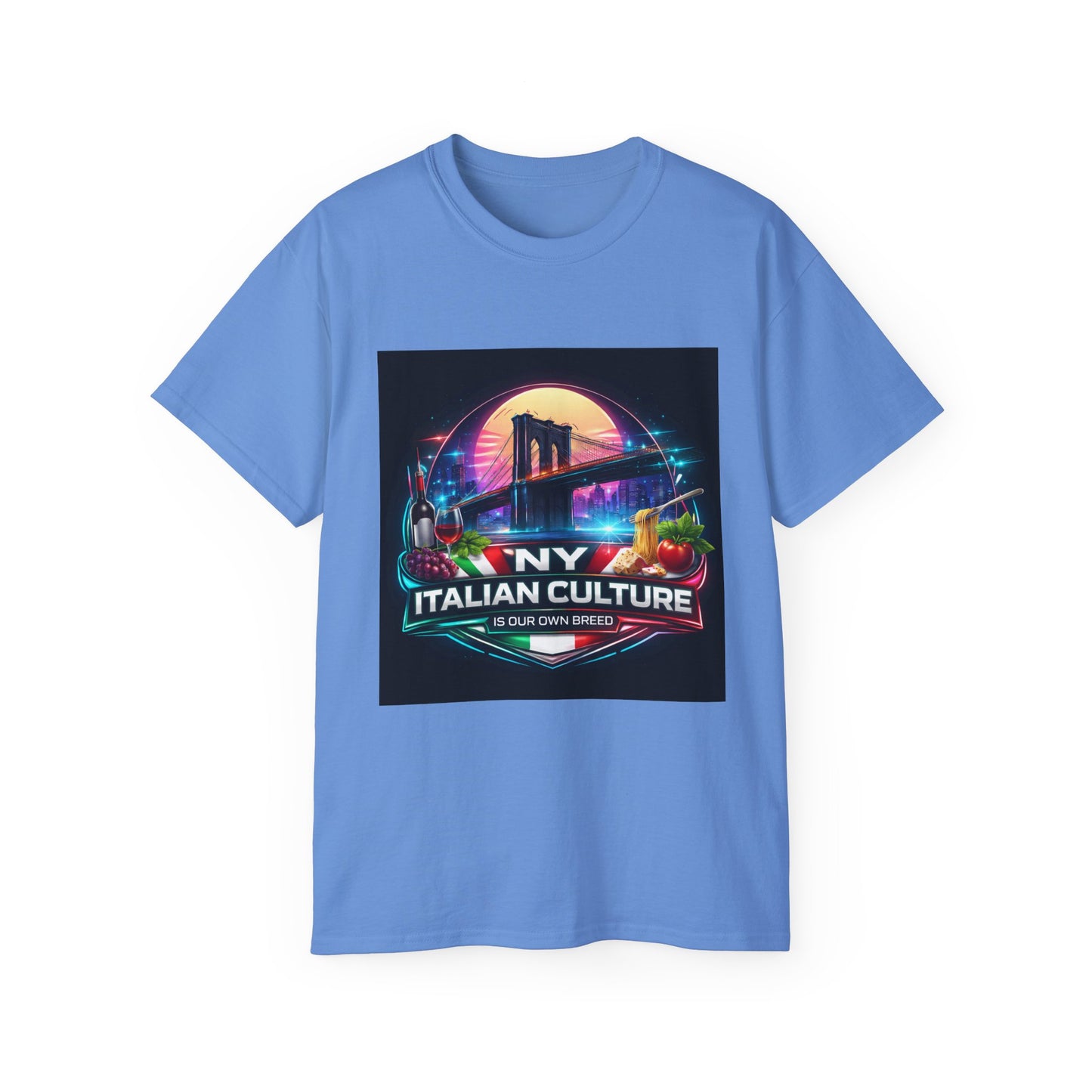 NY Italian Culture T‑Shirt — Retro Neon Brooklyn Bridge Graphic
