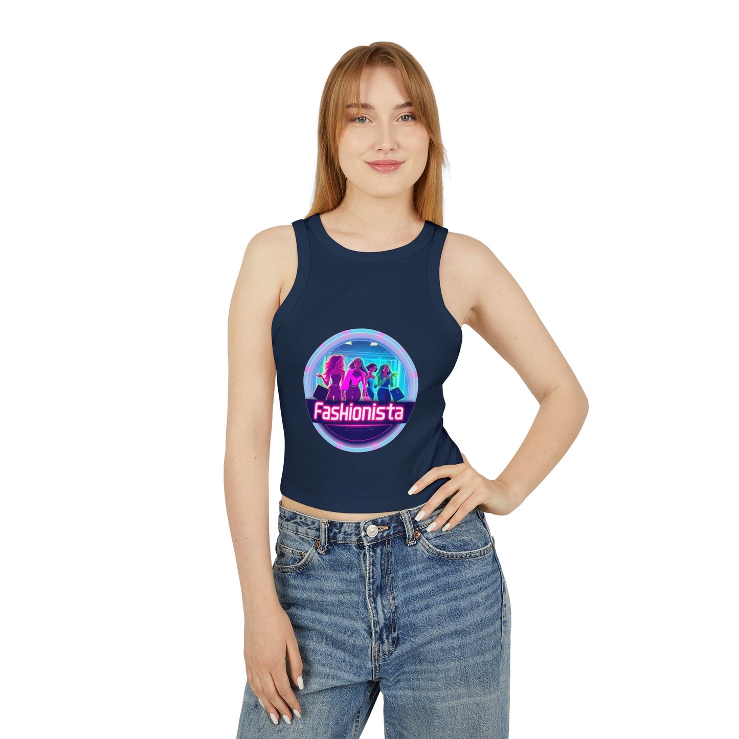 Trendy Women’s Racer Tank Top - Fashionista & Future Design, Stylish Summer Wear, Casual Fit, Festival Outfit, Gift for Her