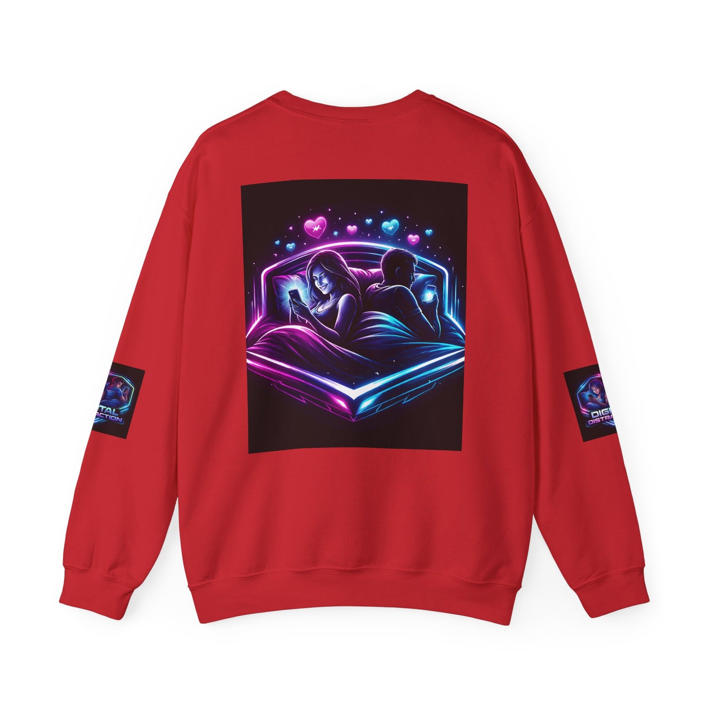 Crewneck Sweatshirt — Neon Couple in Bed Heart Illustration