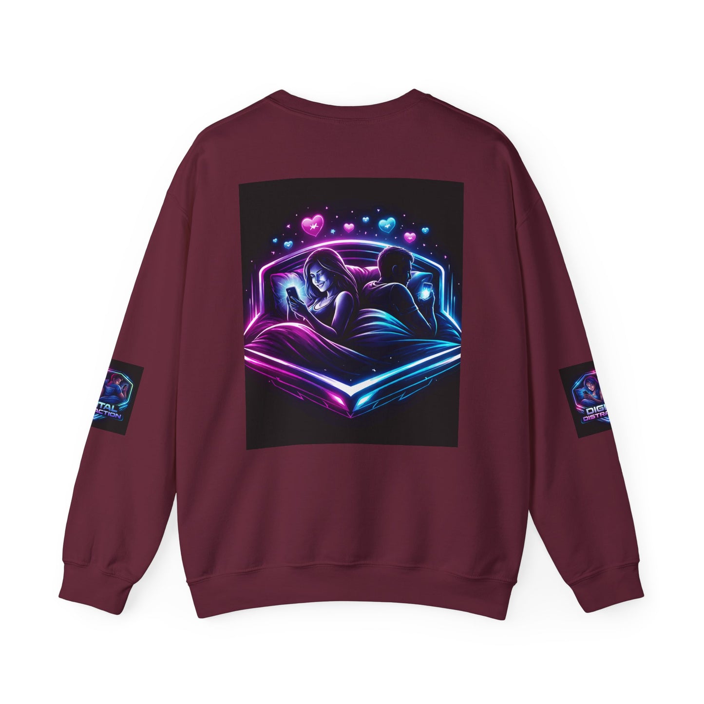 Crewneck Sweatshirt — Neon Couple in Bed Heart Illustration