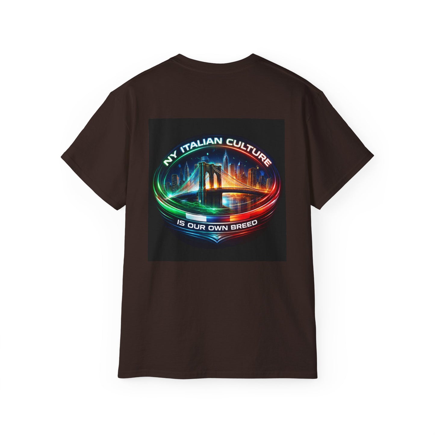 NY Italian Culture T‑Shirt — Retro Neon Brooklyn Bridge Graphic