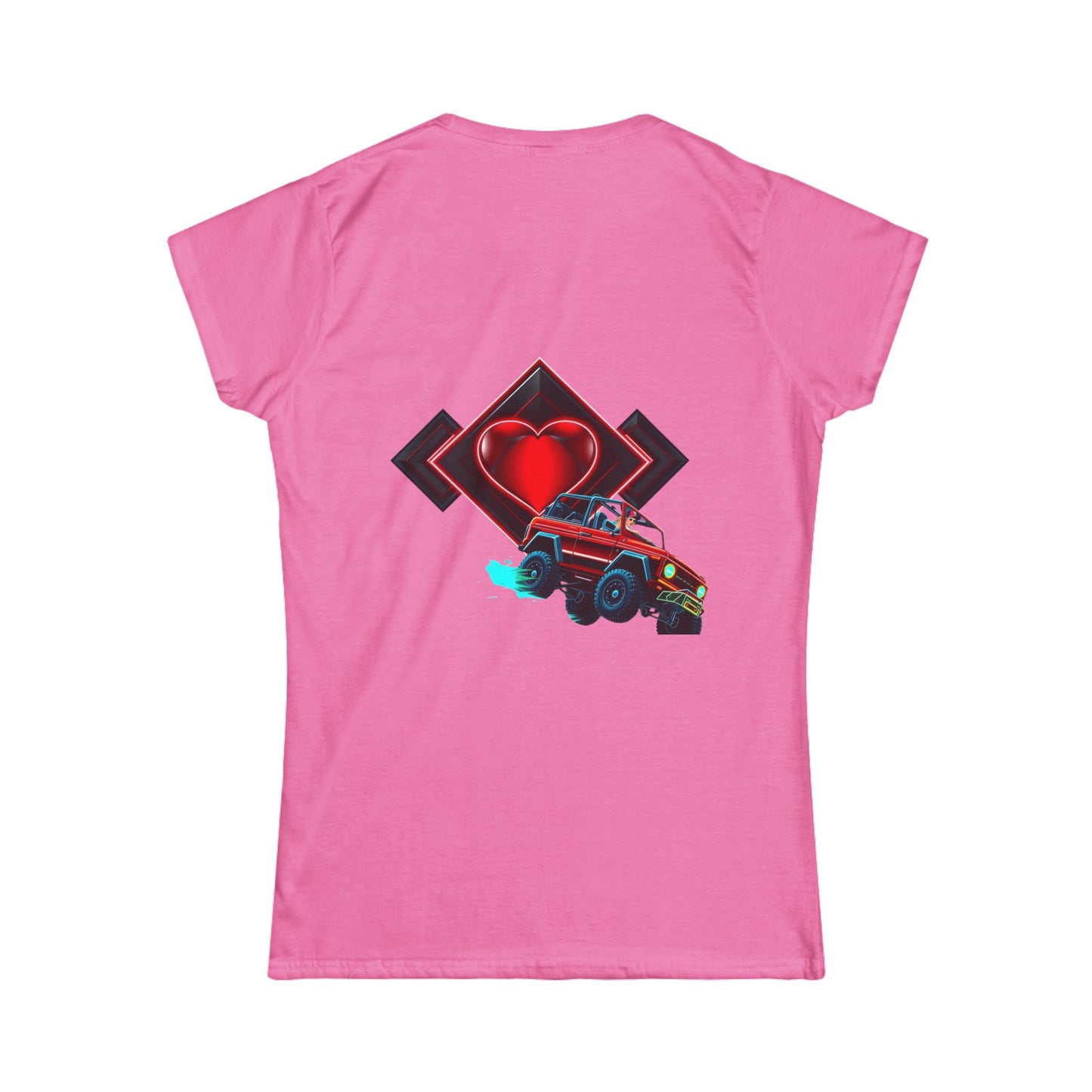 Retro Rally Women's Tee — Neon Muscle Car Graphic (Heart Back Print)