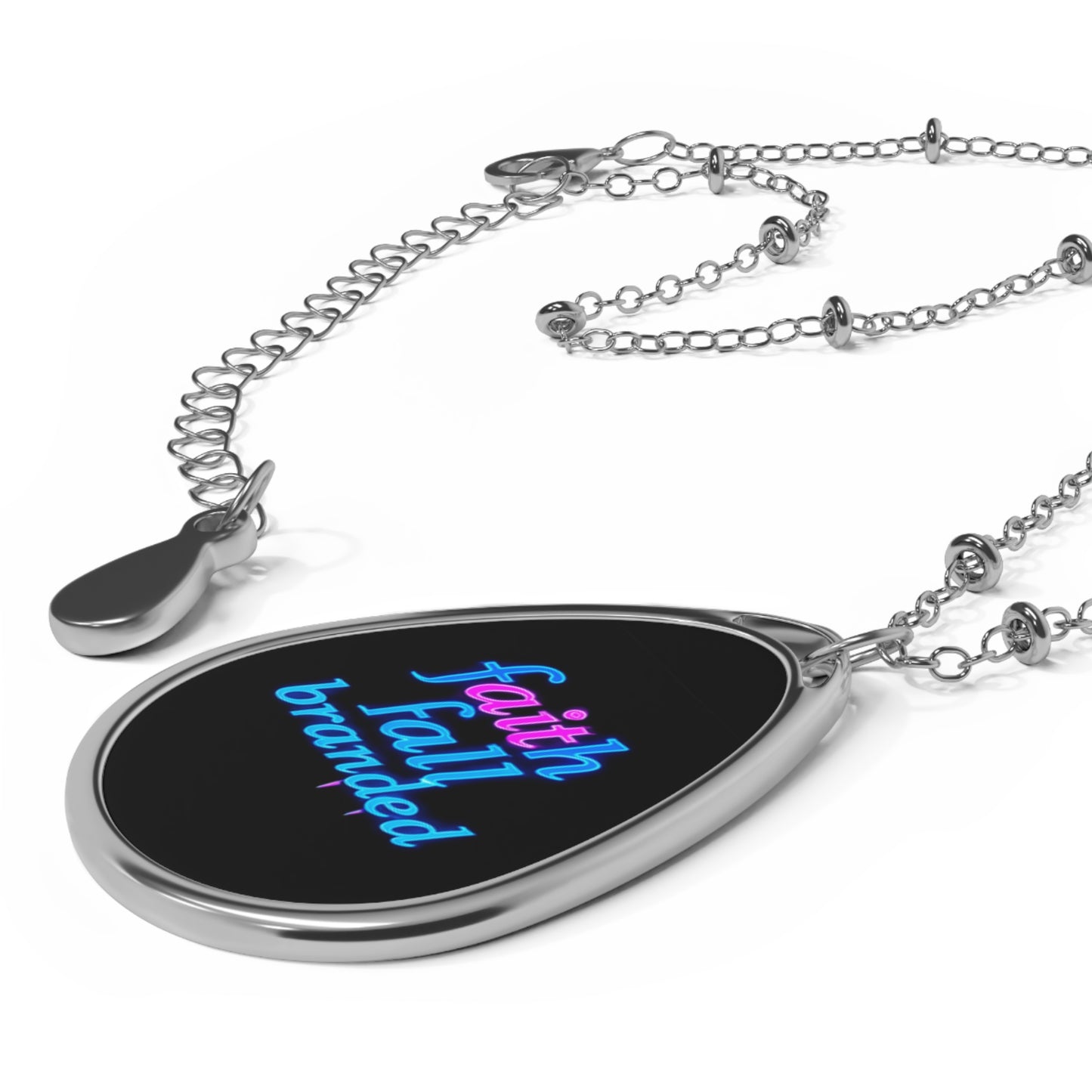 Faith Fall Branded Oval Pendant Necklace — Inspirational Teardrop Jewelry