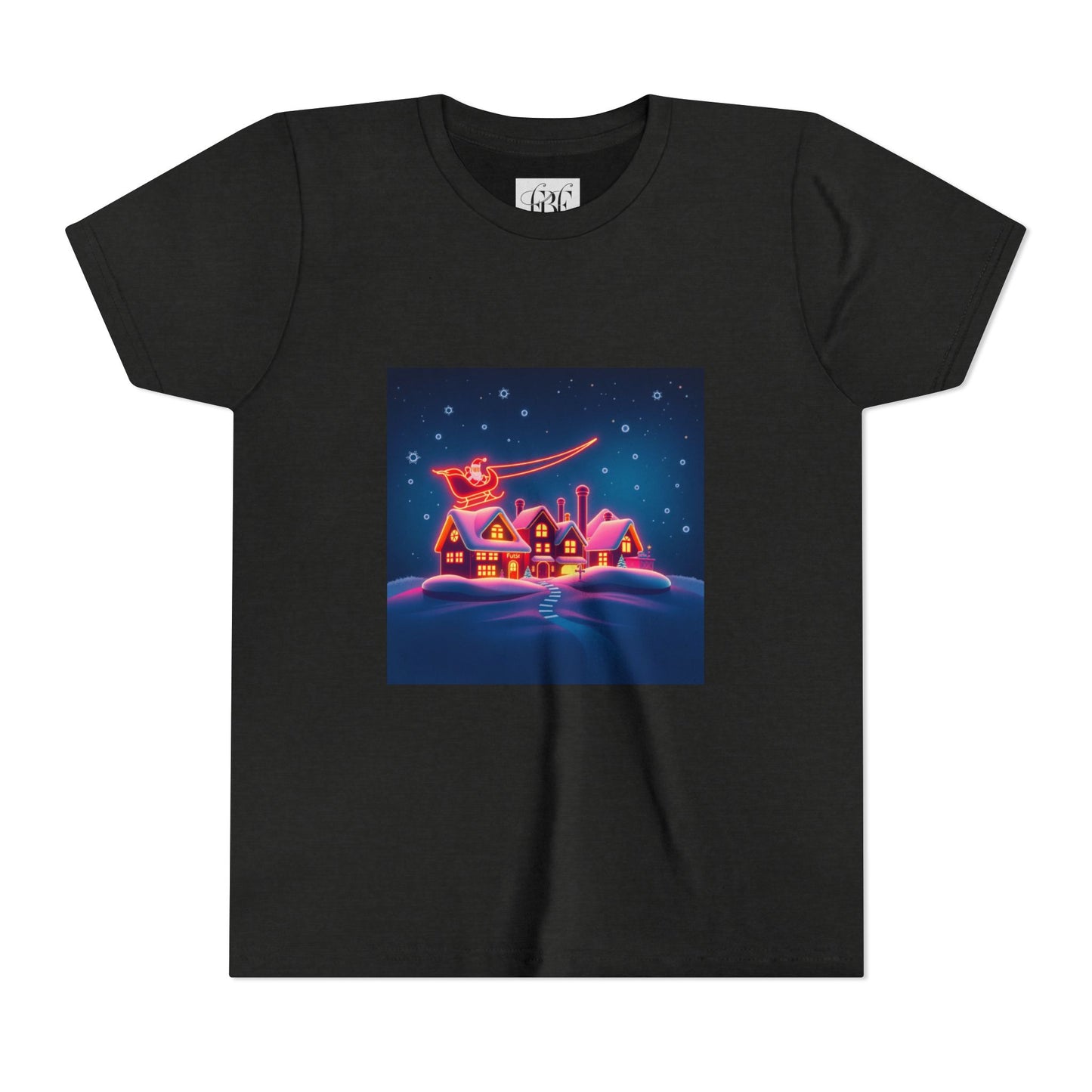 Neon Winter Village Youth Tee — Magical Snowy Night Kids T-Shirt