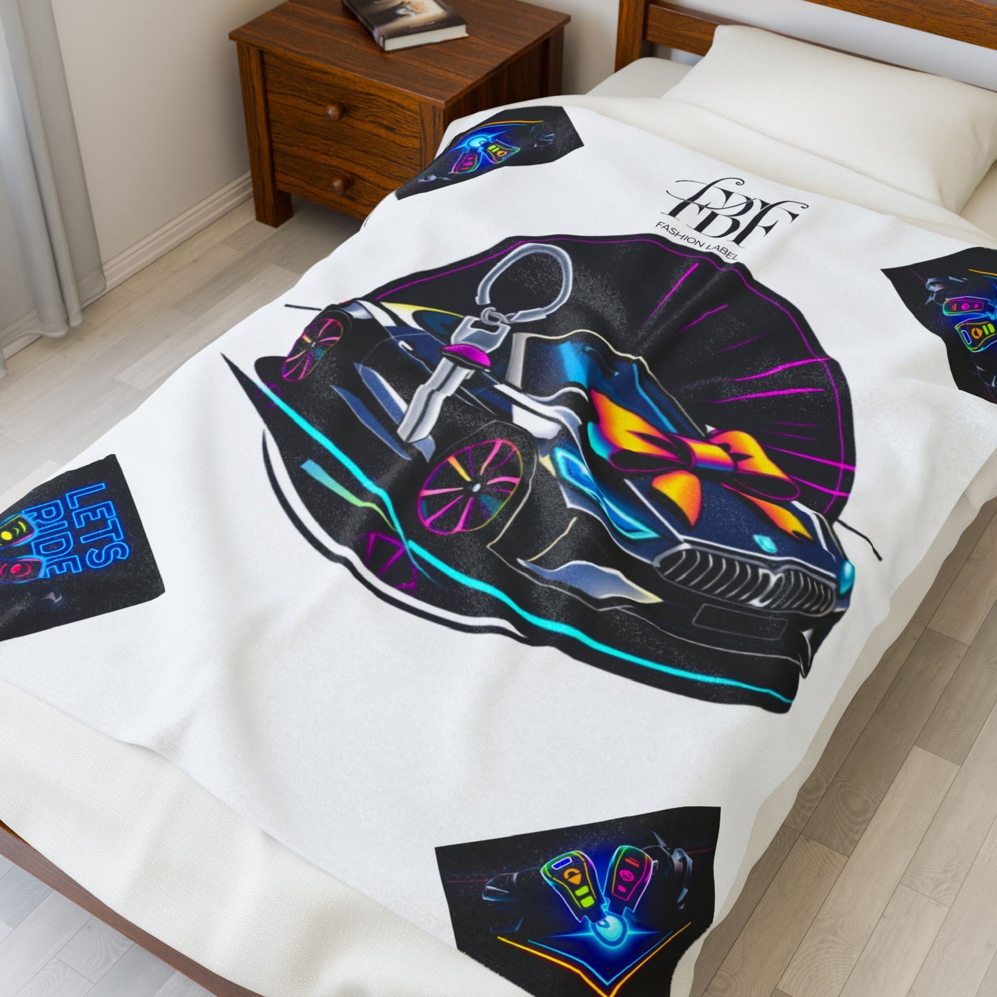 Velveteen Plush Blanket — Neon Car 'faith fall branded' Design, Cozy Gift Throw for Car Lovers