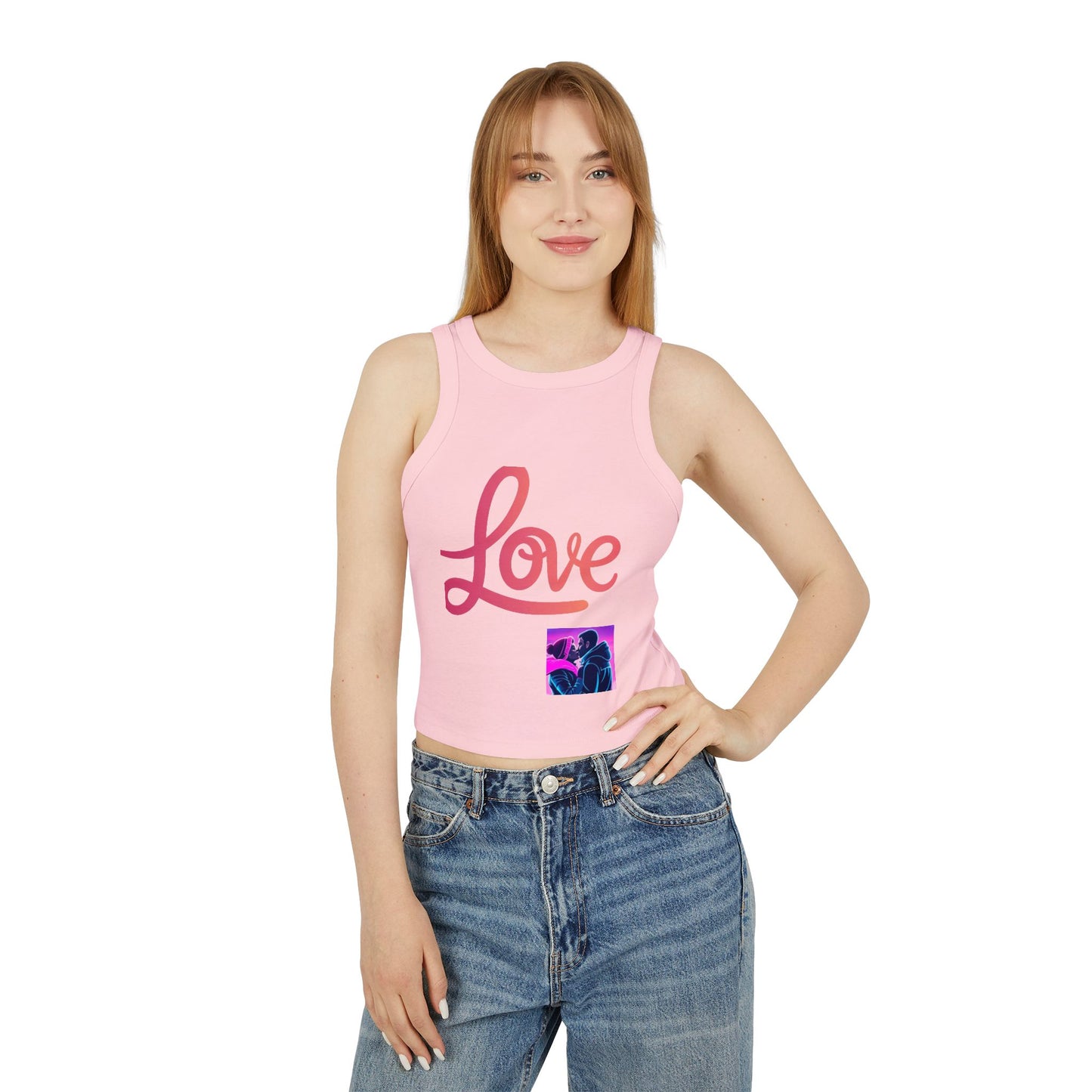 Love Neon Couple Racer Tank Top — Retro Vaporwave Valentine Crop
