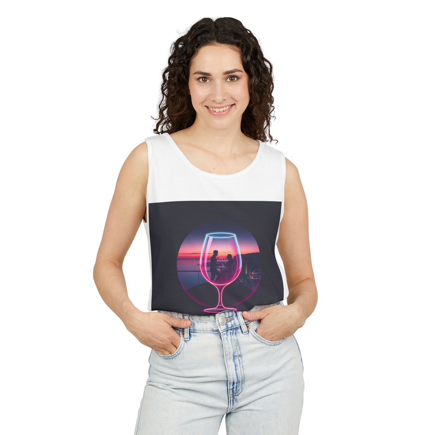 Sunset Vibes Tank Top, Casual Summer Wear, Beach Apparel, Wine Lover Gift, Travel Fashion
