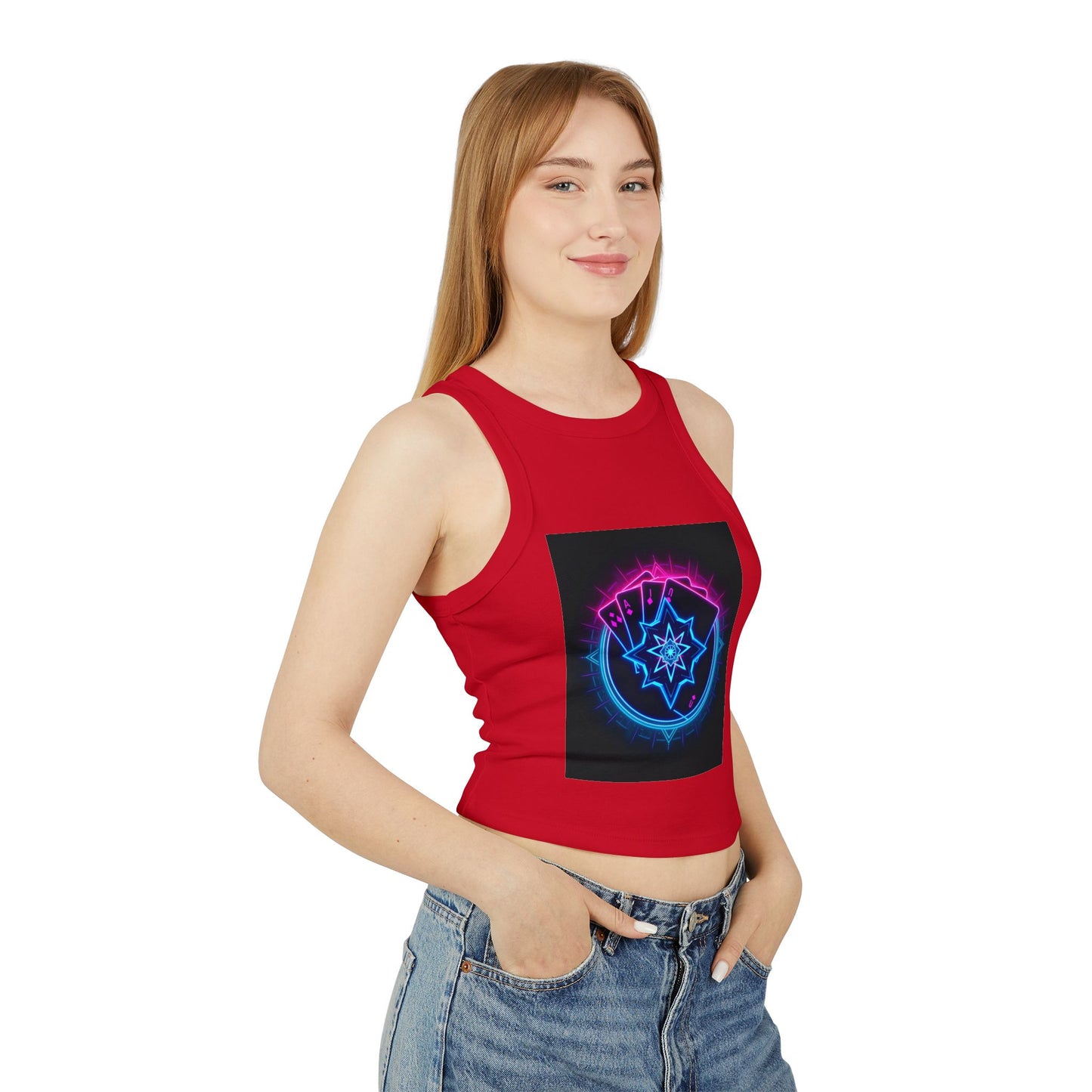 Women's Micro Rib Racer Tank Top - Feminine Energy & Cosmic Vibes, Summer Top, Festival Wear, Workout Gear, Gift for Her, [...]