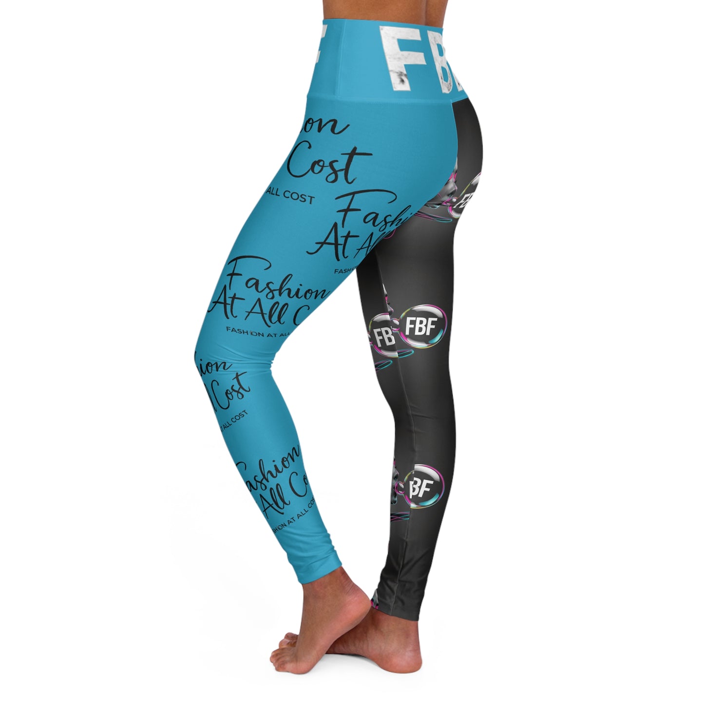 FBF 'Fashion At All Cost' High-Waisted Yoga Leggings — Bold Blue & Black All-Over Print
