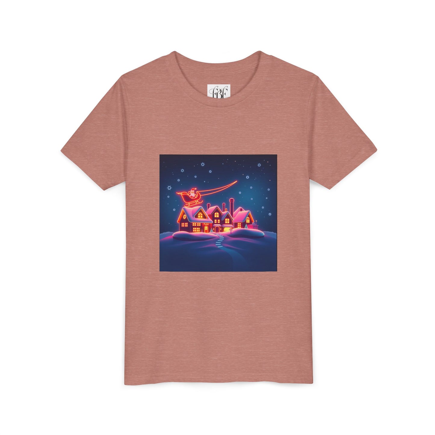 Neon Winter Village Youth Tee — Magical Snowy Night Kids T-Shirt