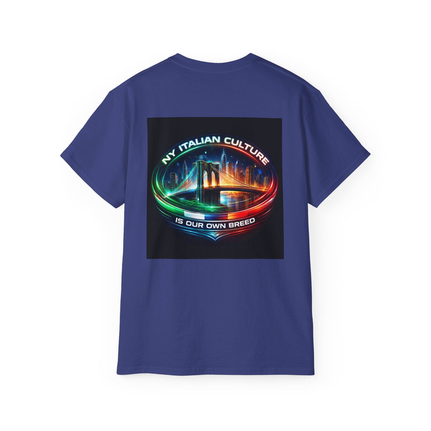 NY Italian Culture T‑Shirt — Retro Neon Brooklyn Bridge Graphic