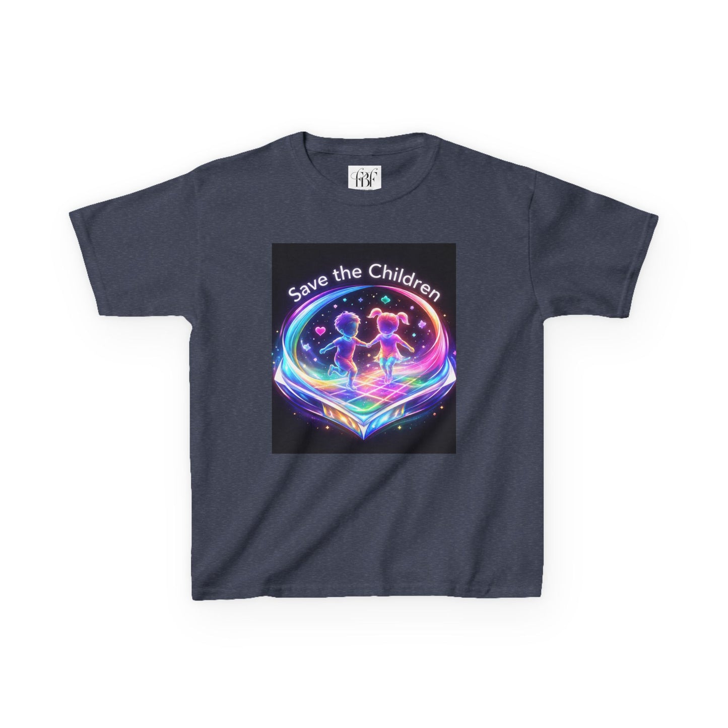 Kids Tee — 'Save the Children' Neon Rainbow Charity Design