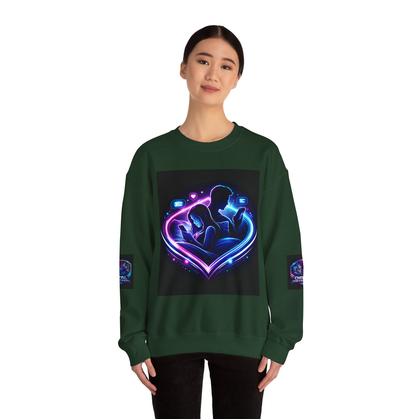 Crewneck Sweatshirt — Neon Couple in Bed Heart Illustration