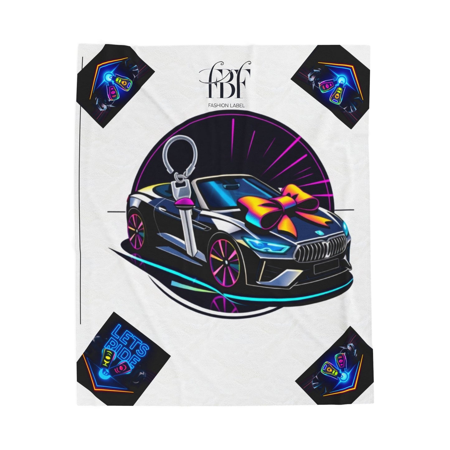 Velveteen Plush Blanket — Neon Car 'faith fall branded' Design, Cozy Gift Throw for Car Lovers