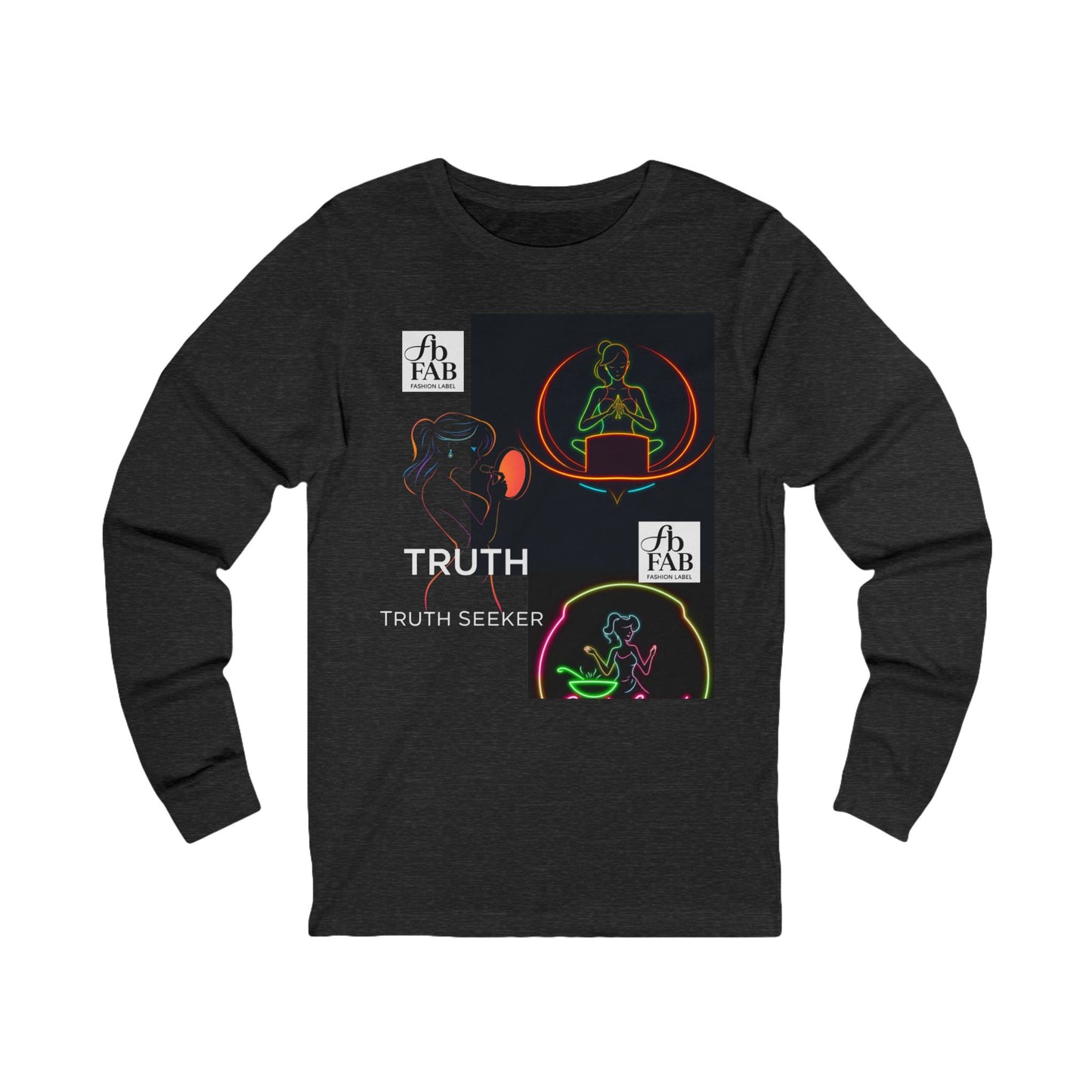 Neon Truth Long Sleeve Tee — Artistic Line-Drawn Figure Shirt