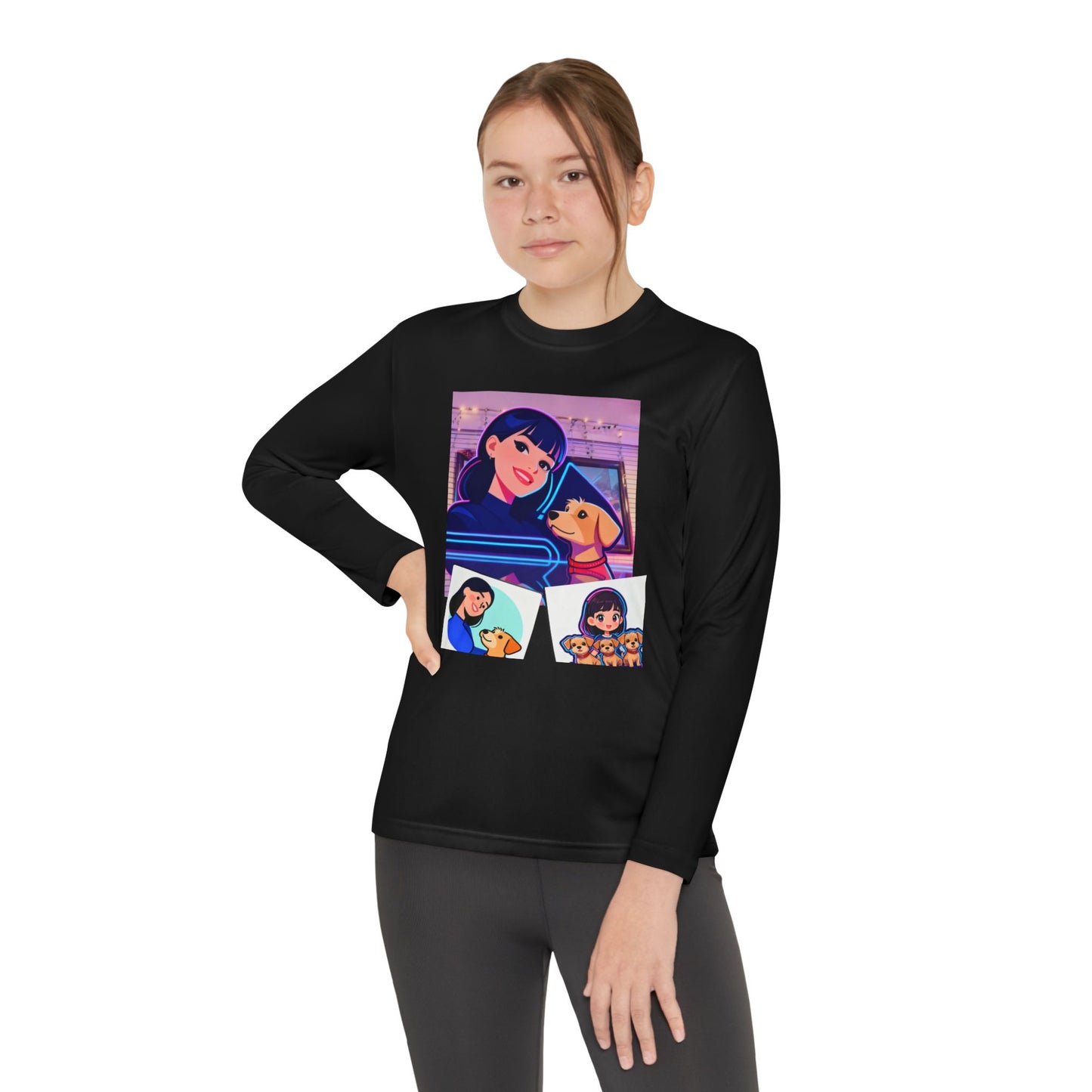 Youth Long Sleeve Tee — Girl Hugging Dog Graphic
