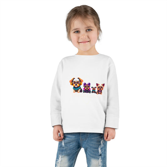 Colorful Toddler Long Sleeve Tee with Fun Dog Design, Life Of Luxury, Cute Pet Shirt, Perfect for Parties, Birthdays, Gift Idea