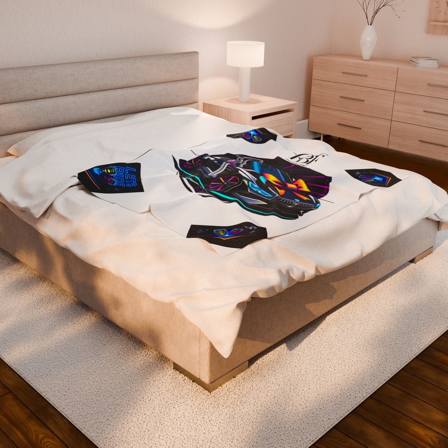 Velveteen Plush Blanket — Neon Car 'faith fall branded' Design, Cozy Gift Throw for Car Lovers