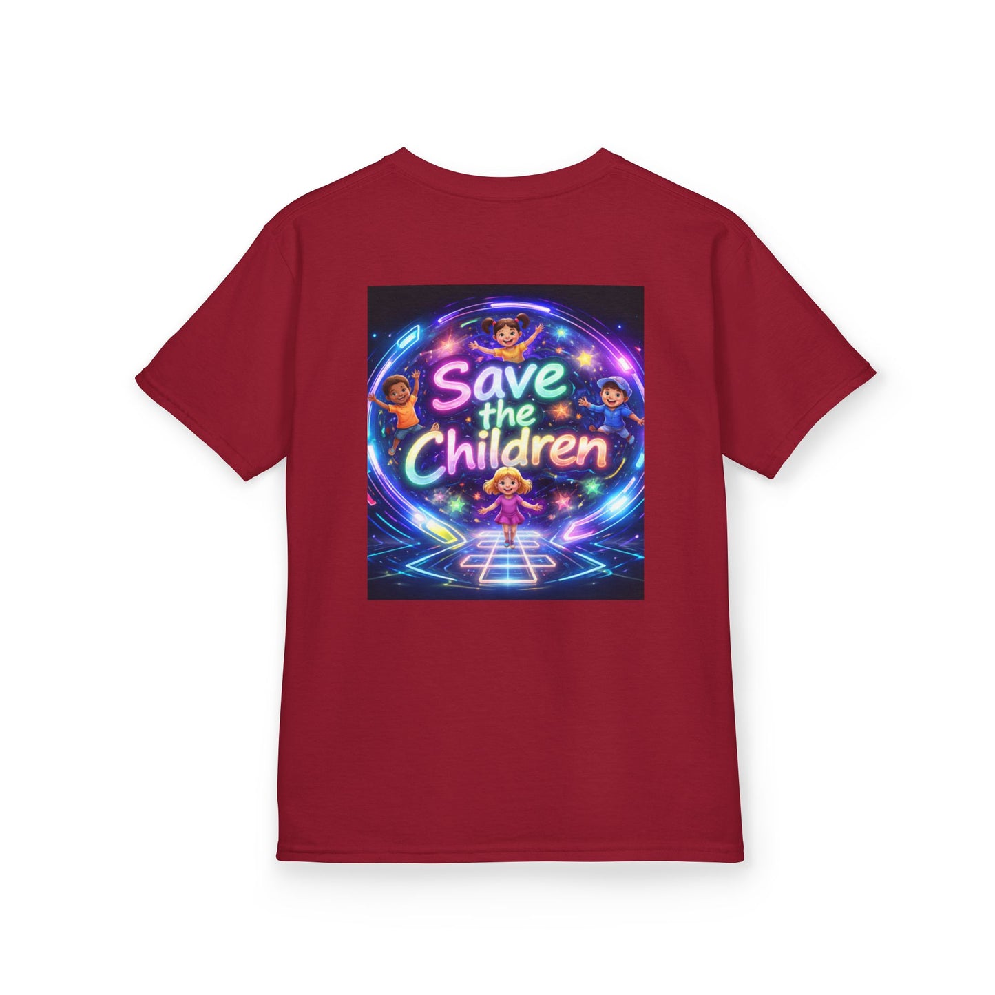 Kids Tee — 'Save the Children' Neon Rainbow Charity Design