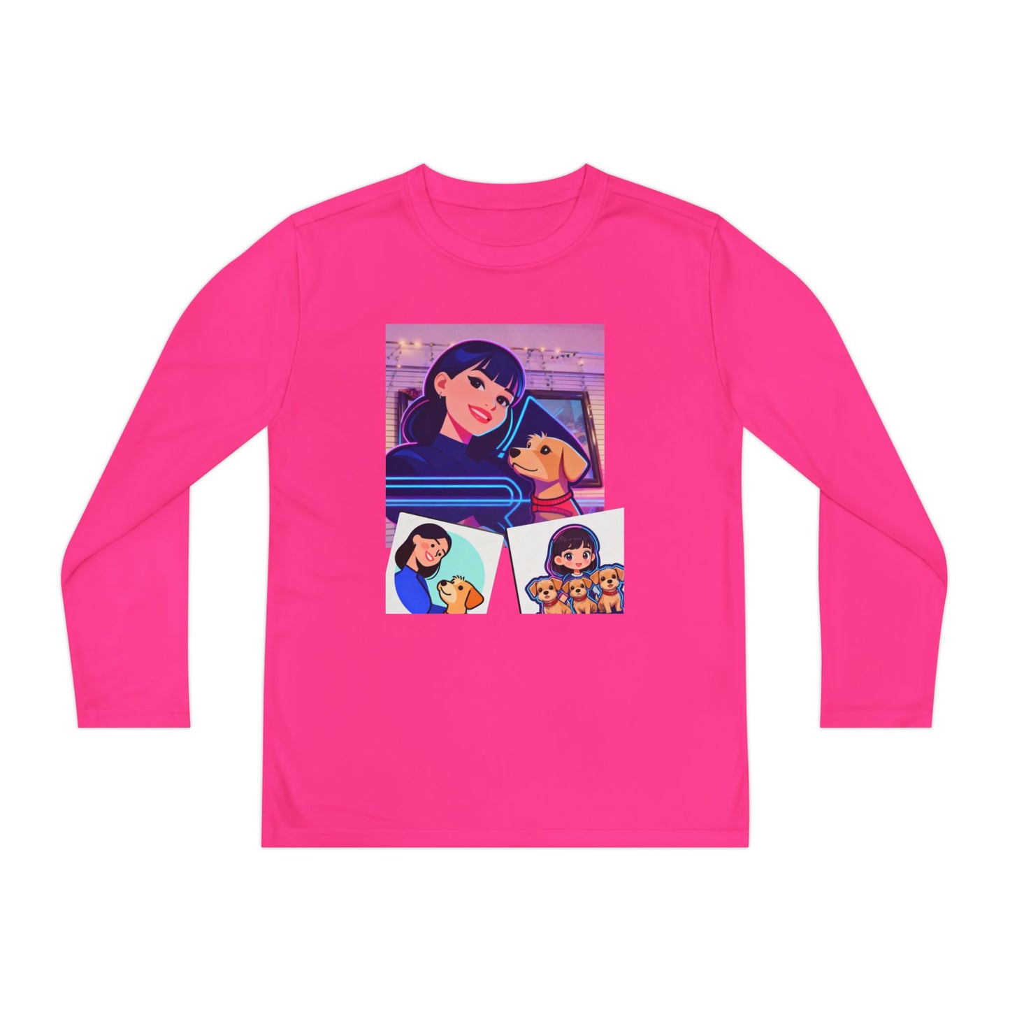 Youth Long Sleeve Tee — Girl Hugging Dog Graphic