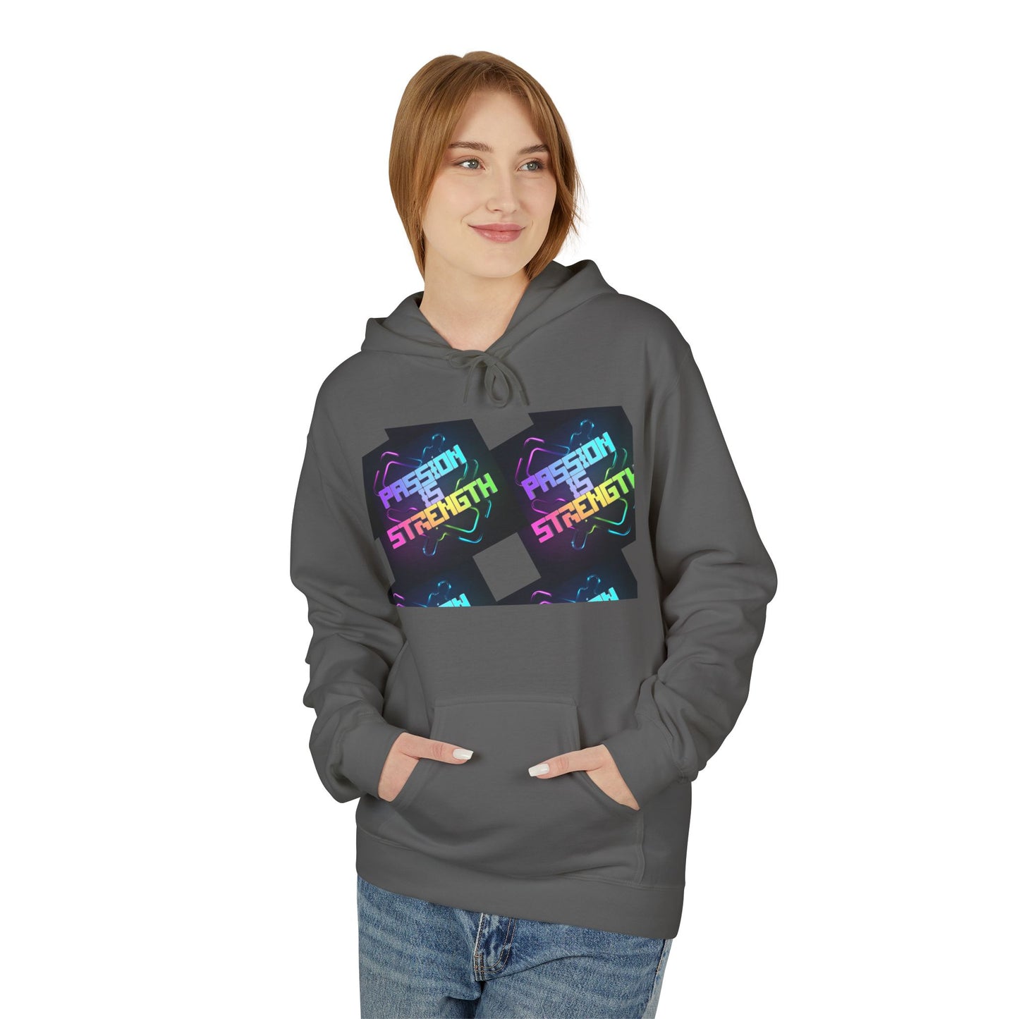 Passion is Strength Graphic Hoodie — Retro Rainbow Tombstone Design