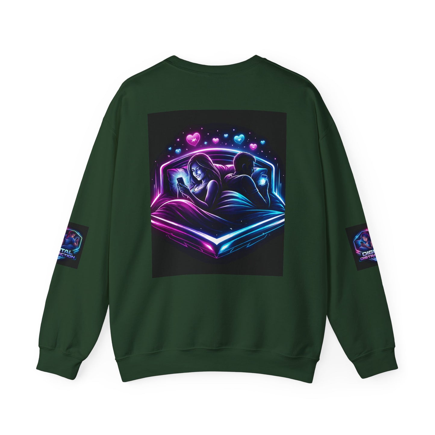Crewneck Sweatshirt — Neon Couple in Bed Heart Illustration