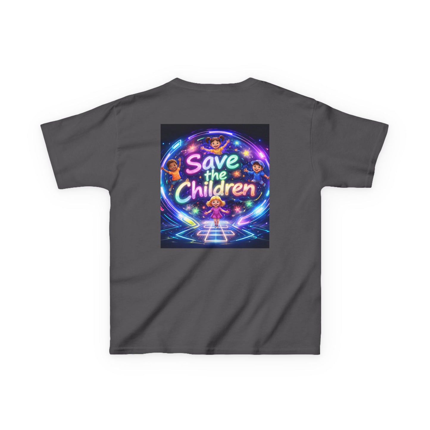 Kids Tee — 'Save the Children' Neon Rainbow Charity Design