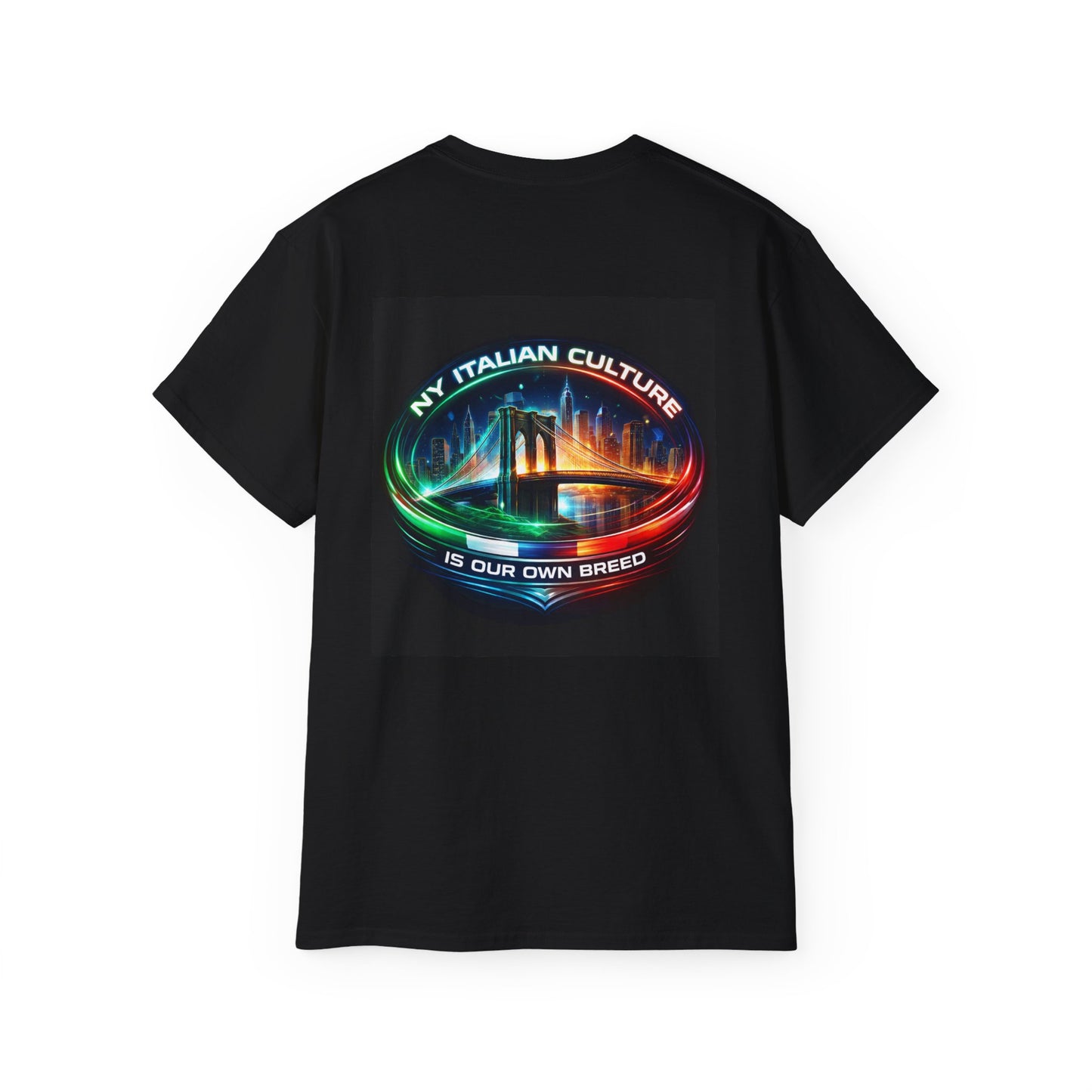 NY Italian Culture T‑Shirt — Retro Neon Brooklyn Bridge Graphic