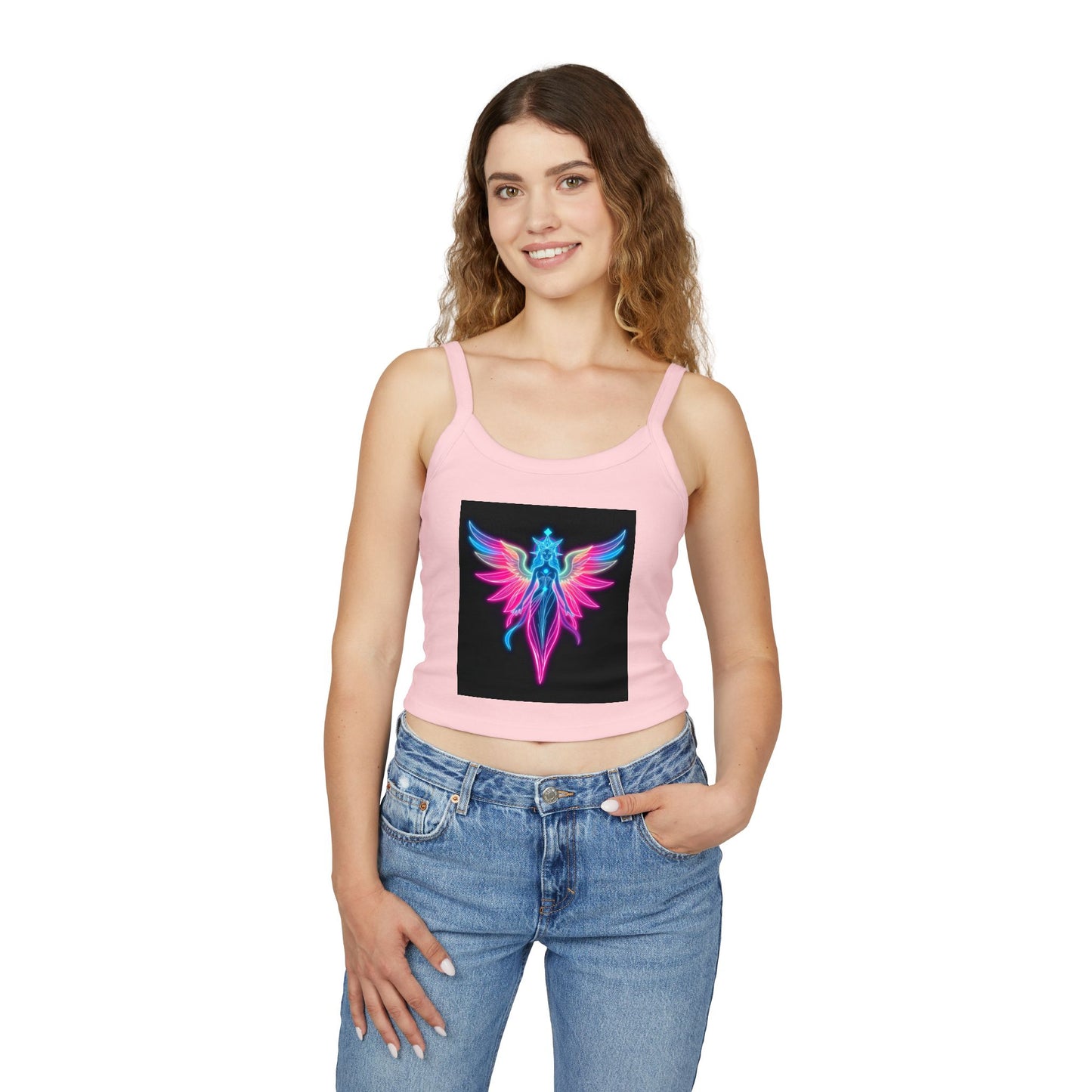 Neon Angel Graphic Spaghetti Strap Tank Top, Summer Shirt, Festival Wear, Bohemian Top, Trendy Casual Wear, Gift for Her