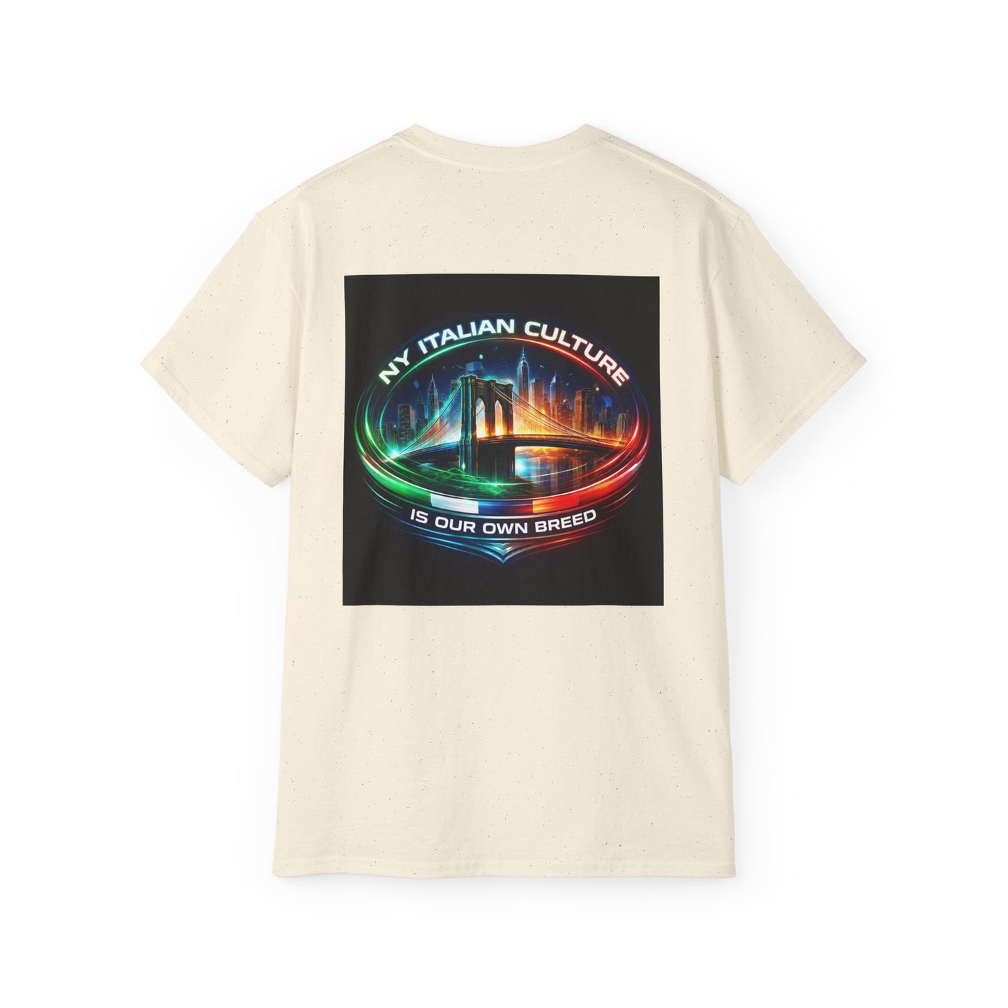 NY Italian Culture T‑Shirt — Retro Neon Brooklyn Bridge Graphic