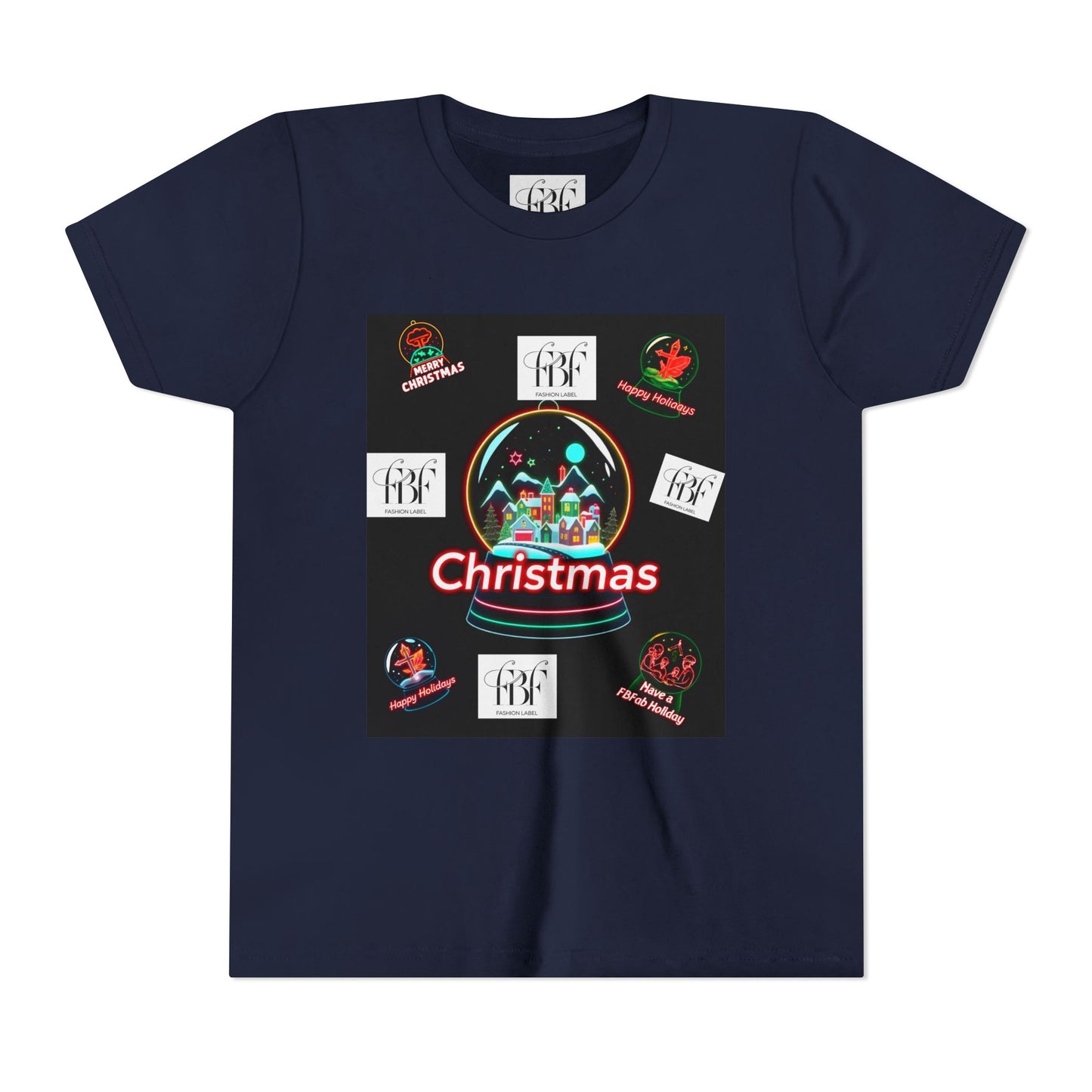 Youth Christmas Short Sleeve Tee, Holiday Tee, Xmas Gift for Kids, Fun Tee for Celebrations, Winter Festive Shirt