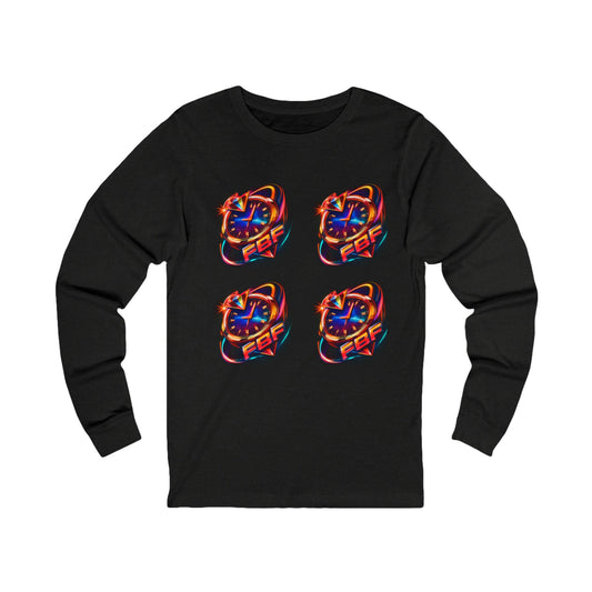 FBF Neon Clock Long Sleeve Tee — Retro Futuristic Timepiece Graphic Shirt