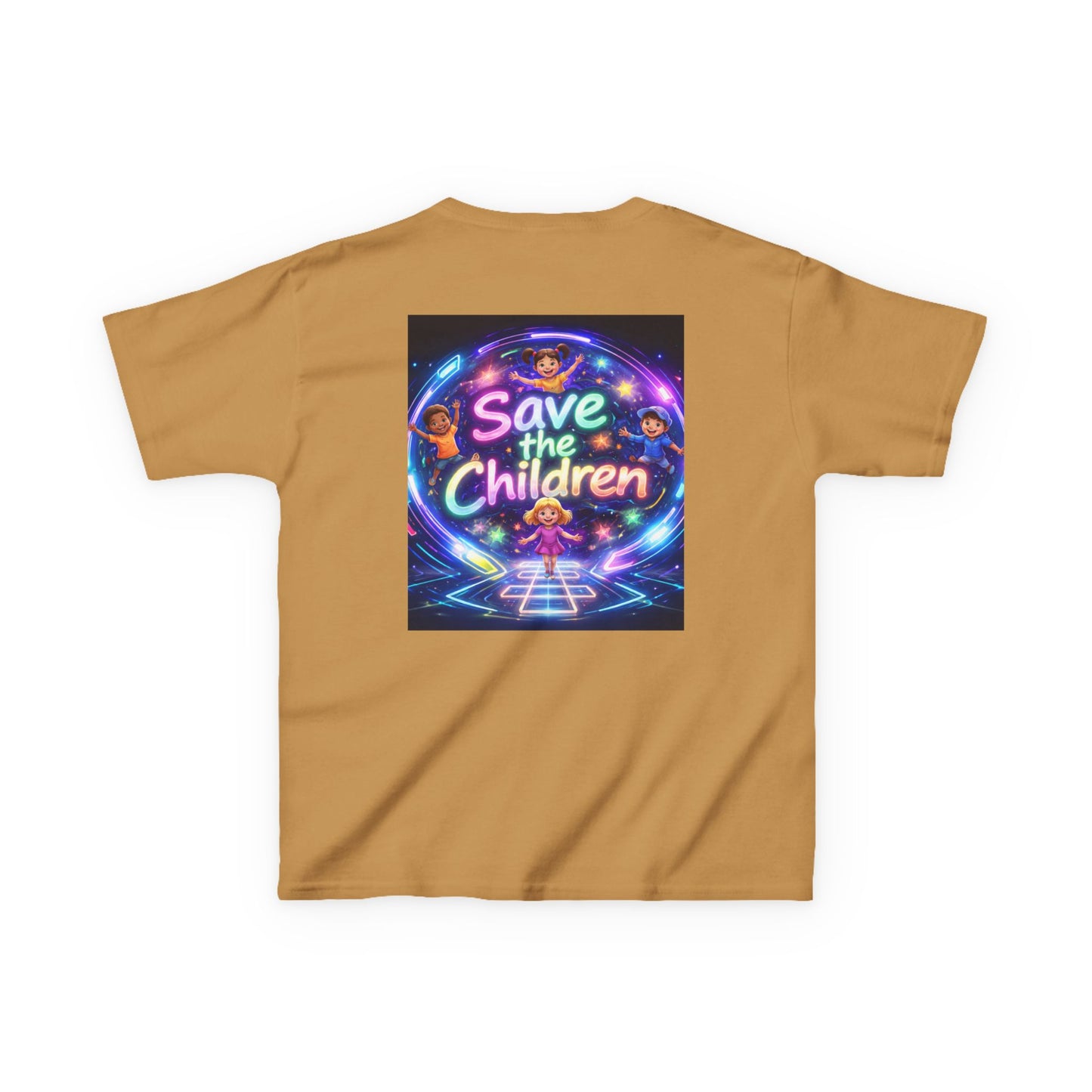 Kids Tee — 'Save the Children' Neon Rainbow Charity Design