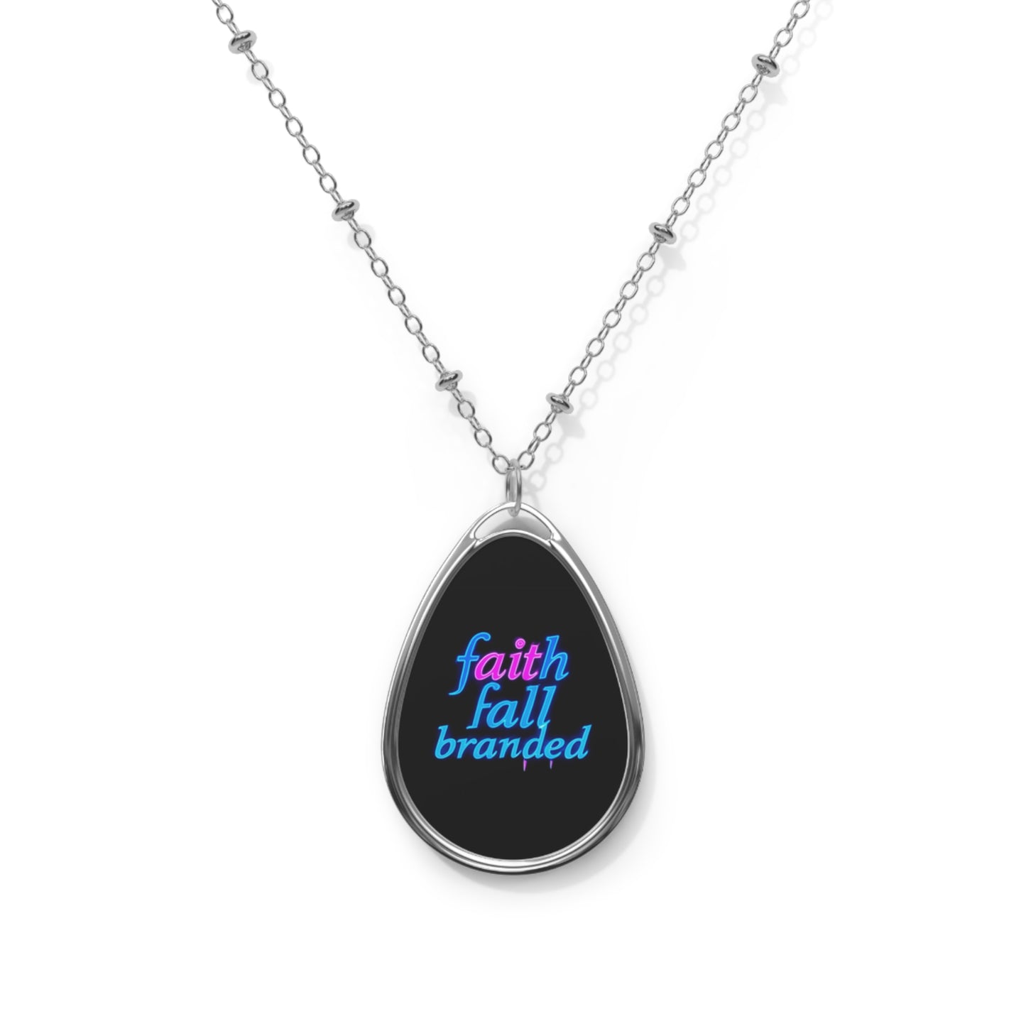 Faith Fall Branded Oval Pendant Necklace — Inspirational Teardrop Jewelry