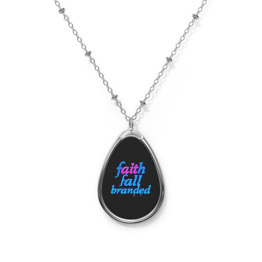 Faith Fall Branded Oval Pendant Necklace — Inspirational Teardrop Jewelry
