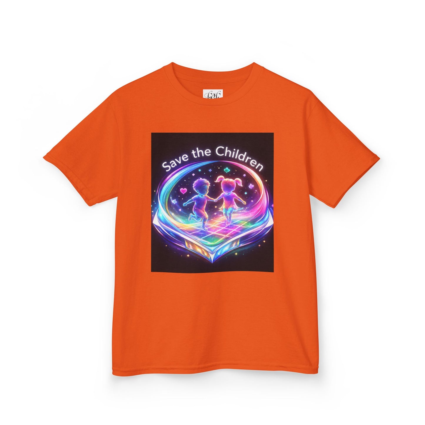 Kids Tee — 'Save the Children' Neon Rainbow Charity Design