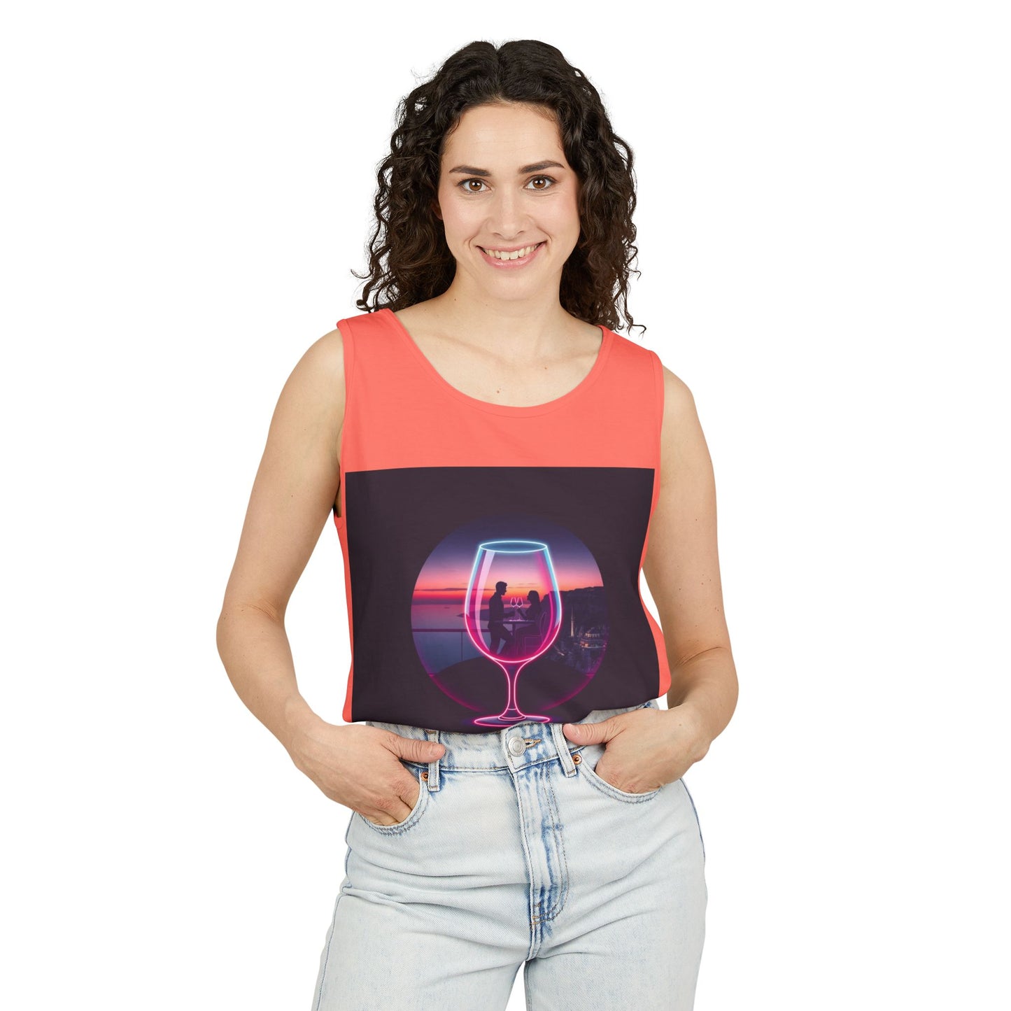 Sunset Vibes Tank Top, Casual Summer Wear, Beach Apparel, Wine Lover Gift, Travel Fashion