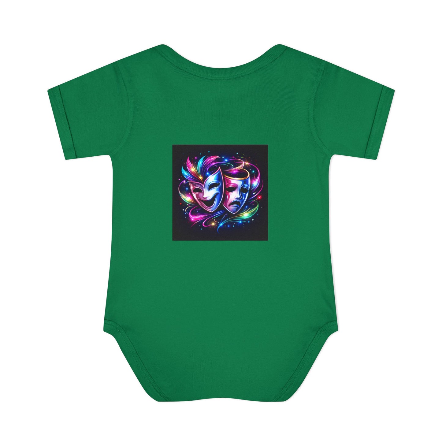 Neon Theatre Masks Infant Bodysuit — Colorful Drama Baby Onesie